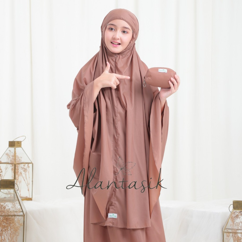 Alantasik Mukena Tian Traveling Mini Pouch Parasut Korea Anak tanggung 6-14thn 2in1 Resleting Dagu