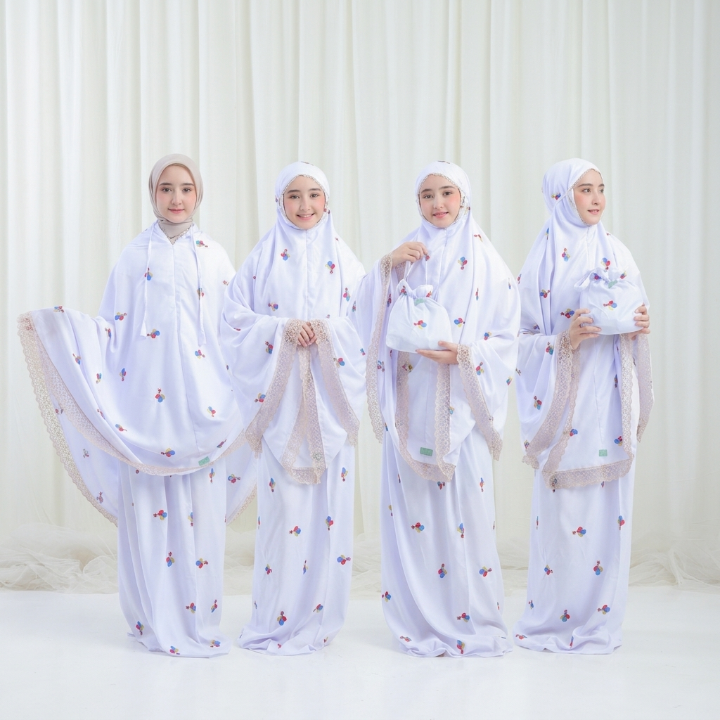 Mukena Anak pita balon 2 in 1 bordir timbul dengan renda mewah kisaran 5,6,7,8,9,10,11,12,13,14 tahun