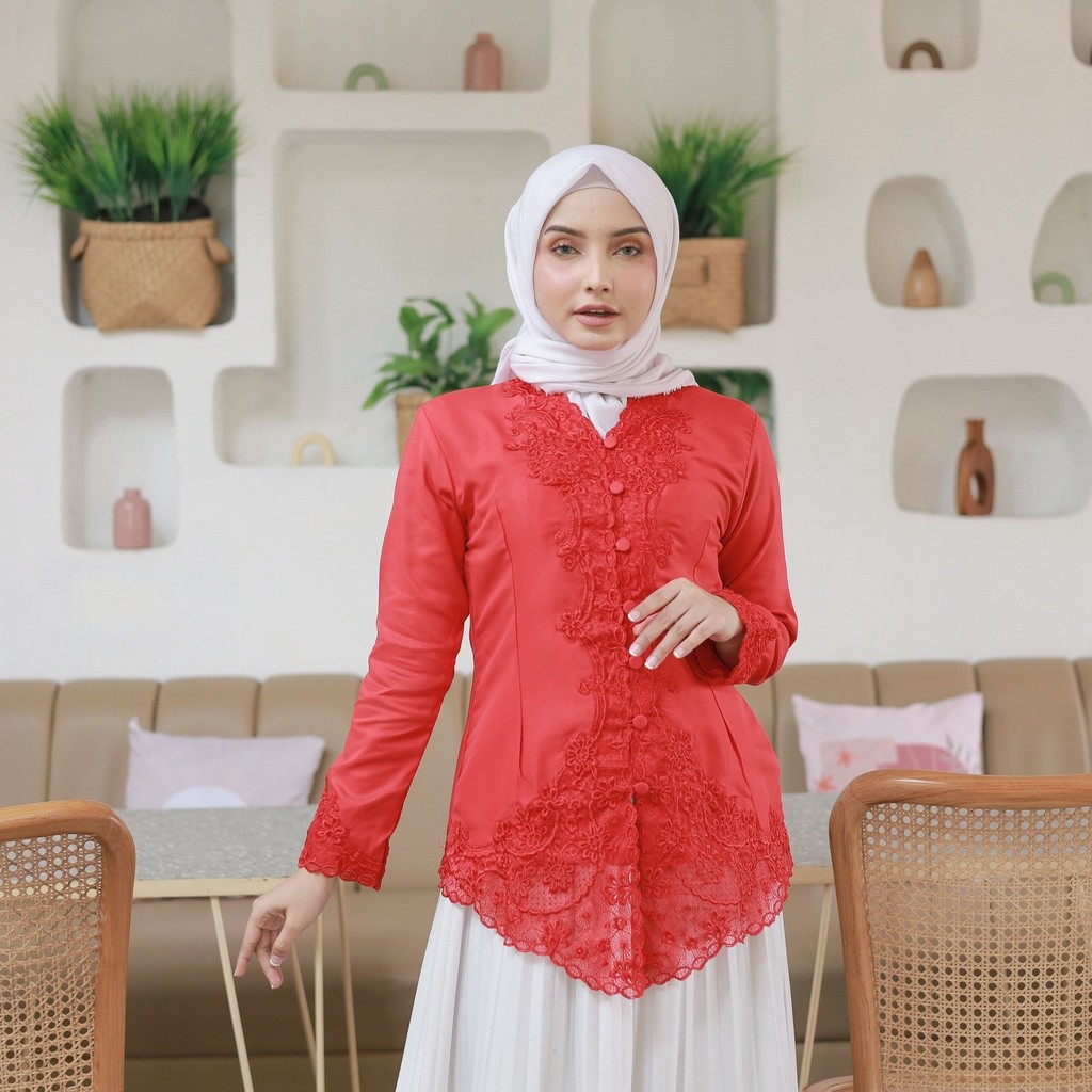 Alantasik -atasan kebaya encim bordir putih tangan panjang  modern wisuda kantor kerja SULAM Senada