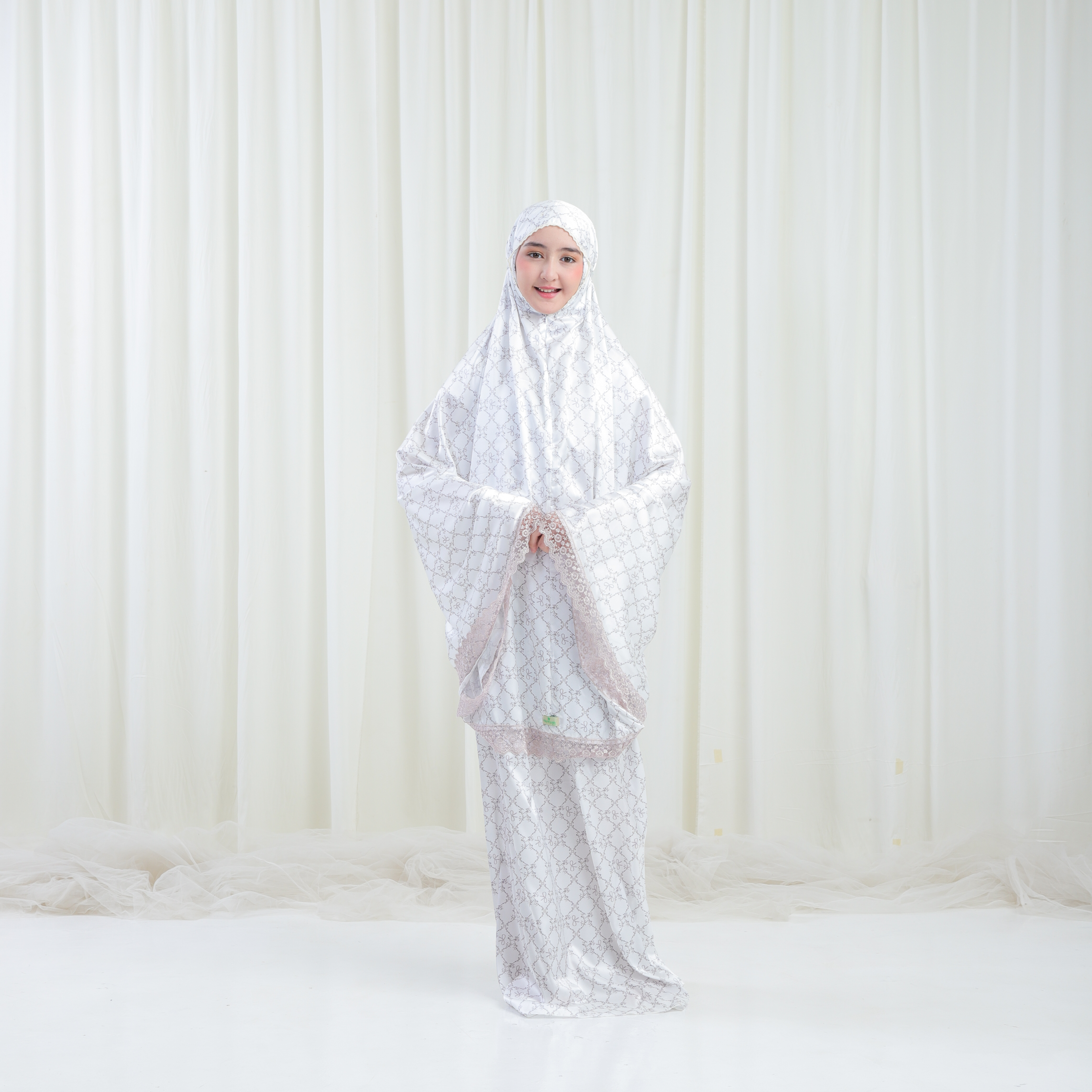 Mukena armany anak silky premium 2 in 1 jumbo mewah muslim armanie AM01 dengan renda motif