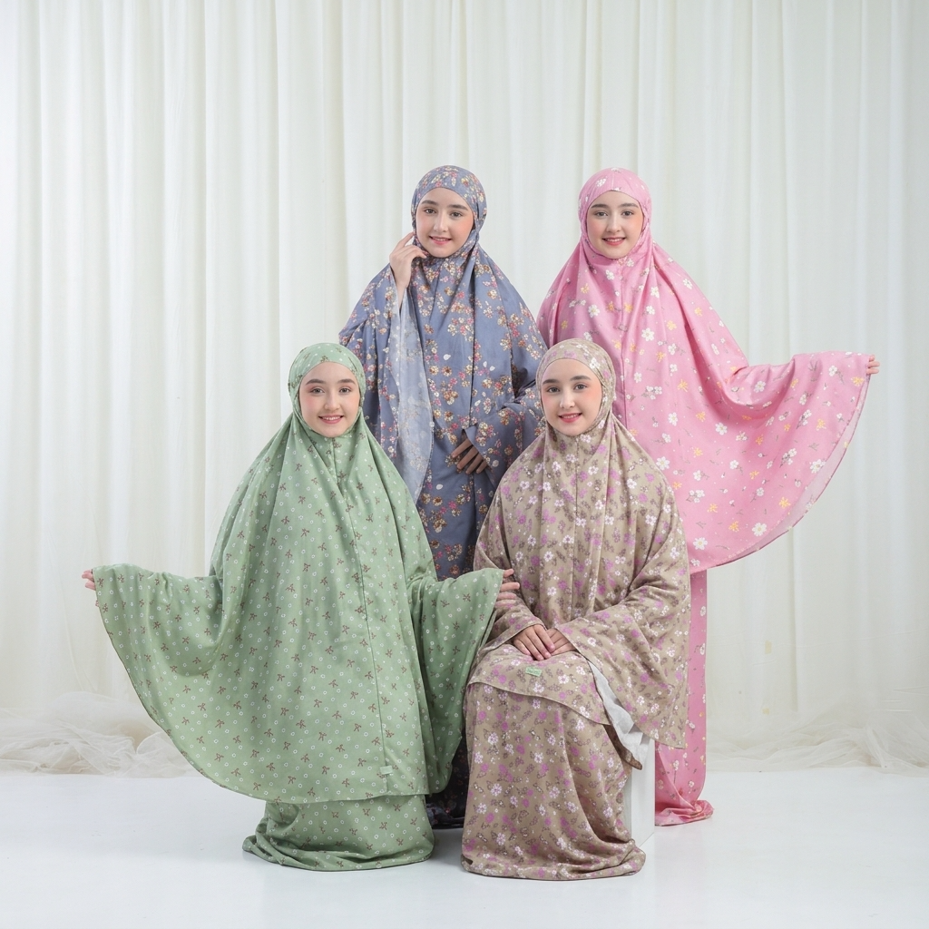 Mukena anak motif lucu remaja tanggung MK01 bunga pita 2in1 travel kisaran 6 9 14 tahun Alantasik