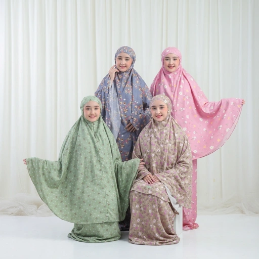 Image of Mukena anak motif lucu remaja tanggung MK01 bunga pita 2in1 travel kisaran 6 9 14 tahun Alantasik