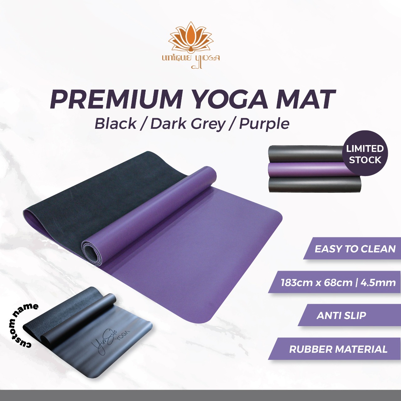 Yoga Mat Premium Rubber Solid Polos Bisa Custom Nama / Matras Yoga Premium Solid Limited Stock 