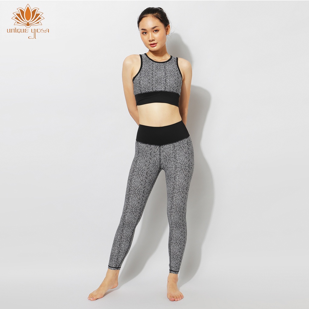 Legging Motif Abstrak Hitam / Celana Senam Yoga / Pakaian Olahraga / Setelan Pakaian Yoga / Setelan Pakaian Olahraga Wanita Legging Motif 10 & BM 04