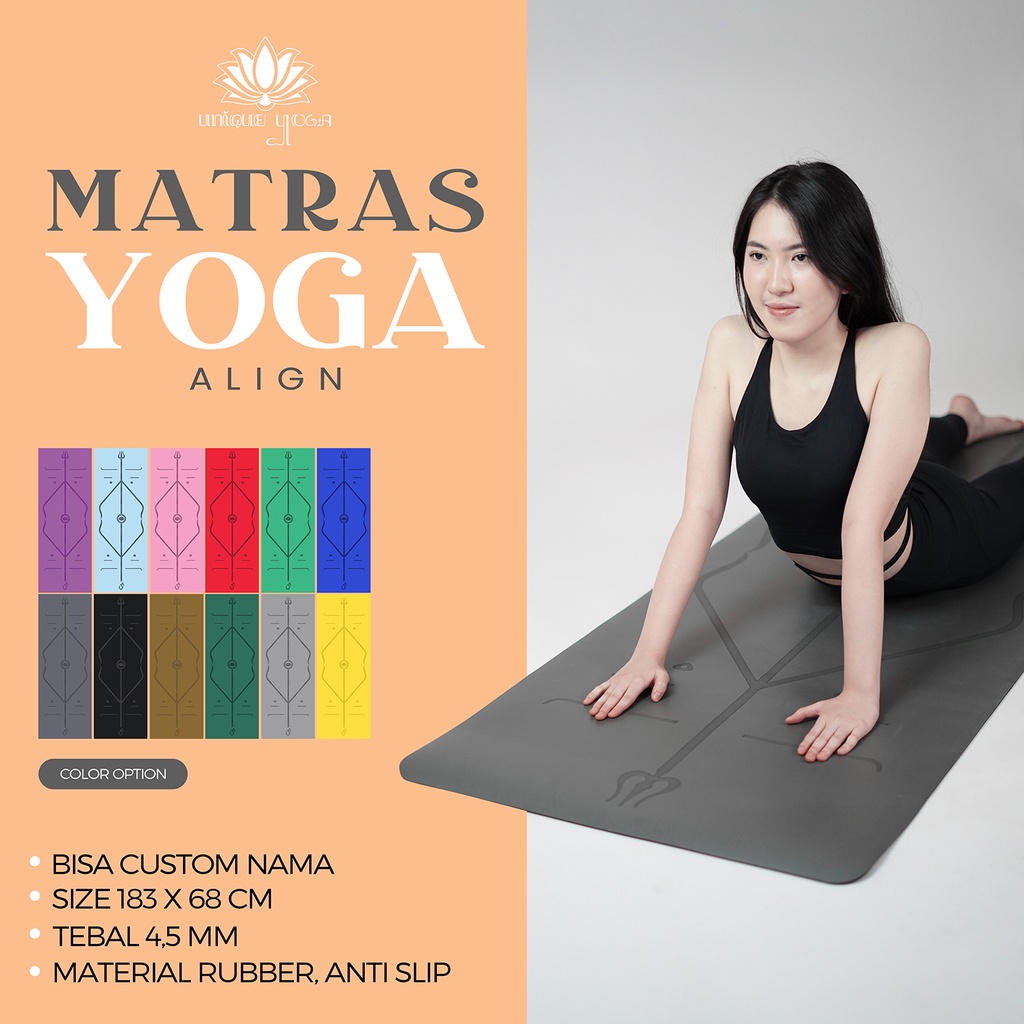 Matras Yoga Premium Align / Yoga Mat Premium Align Rubber / Yoga Mat Align + Tas Premium Hitam 