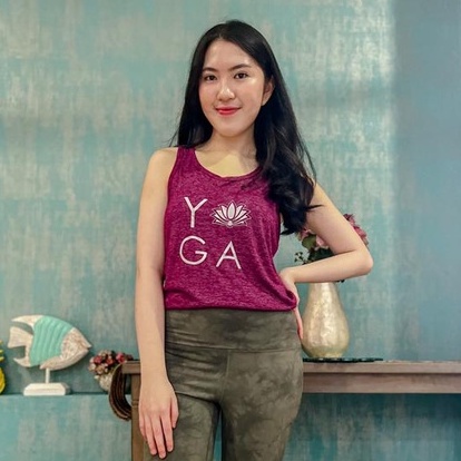 Kaos Yoga Murah / Top Yoga Bintik Tulisan Yoga / Top Yoga Murah / Kaos Zumba / Baju Olahraga Wanita Top Bintik Tulisan Yoga
