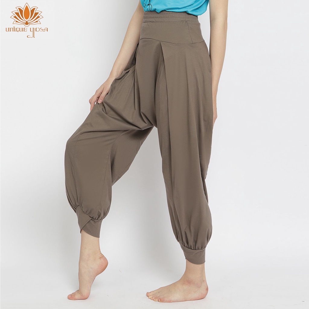 Set Baju Kaos Yoga Christy All size Yogadance Biru / Celana Harem Pant Yoga Coklat