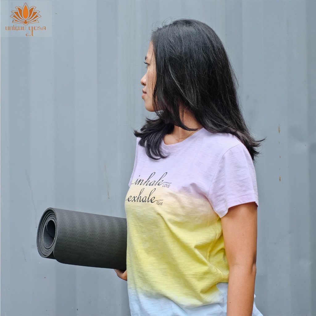 Baju Yoga/ Baju Kaos Rainbow Tie Dye Inhale Exhale/ Baju Senam Olahraga Wanita Terbaru