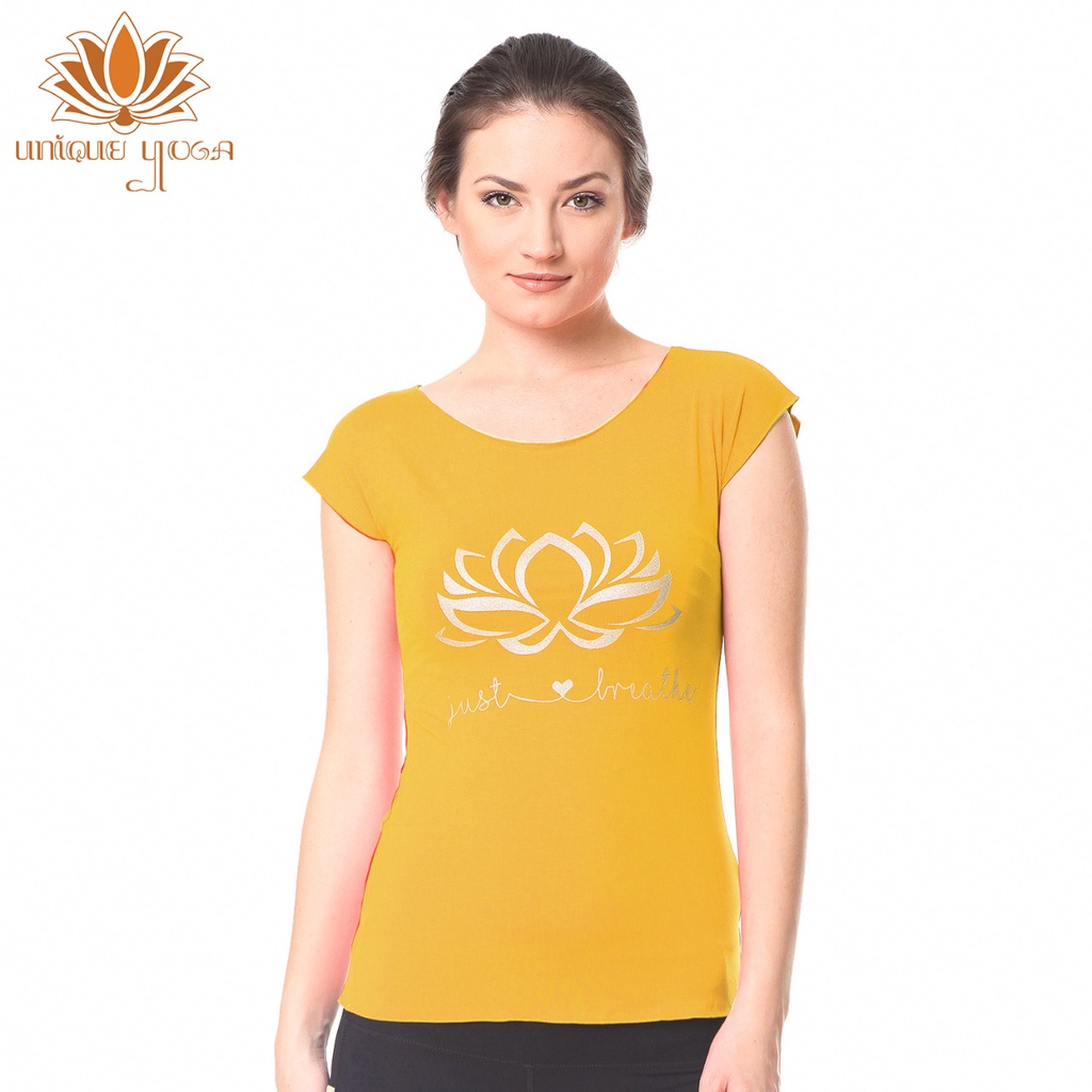 Baju Yoga Lengan Pendek / Kaos Olahraga T-shirt Just Breath Super Adem / Pakaian Olahraga Senam Wanita