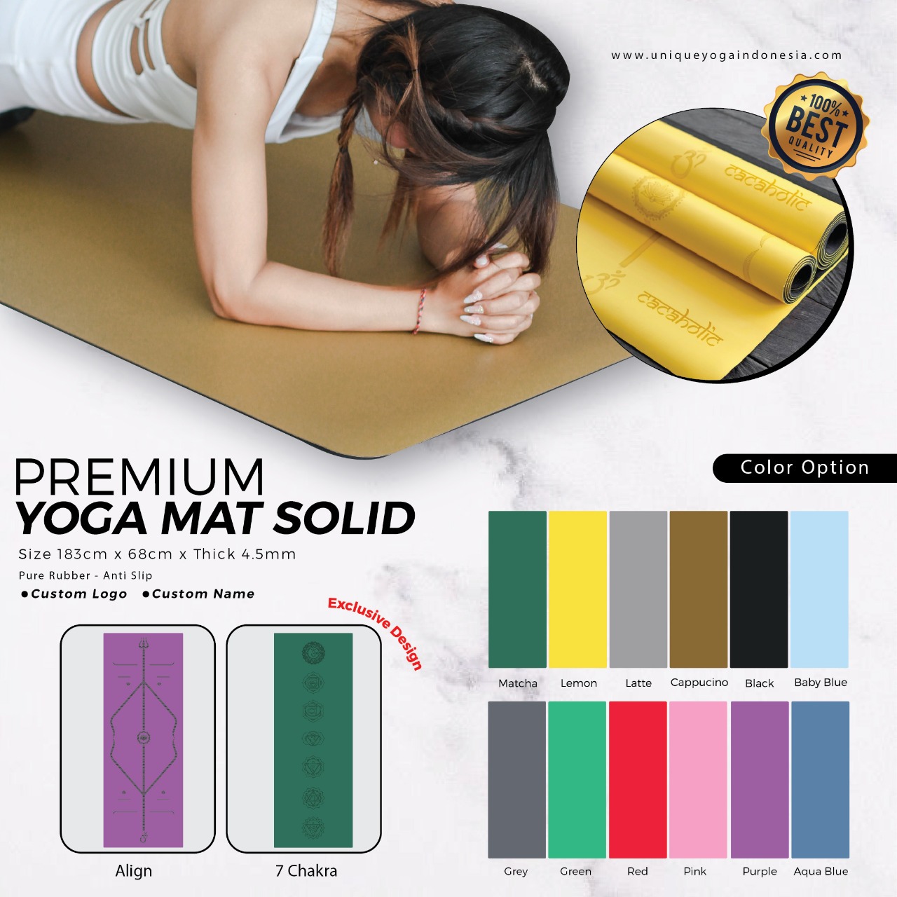 Matras Yoga Premium Solid Polos / Premium Yoga Mat / Yoga Mat Premium Solid Rubber / Matras Yoga Mat Kualitas Lululemon 