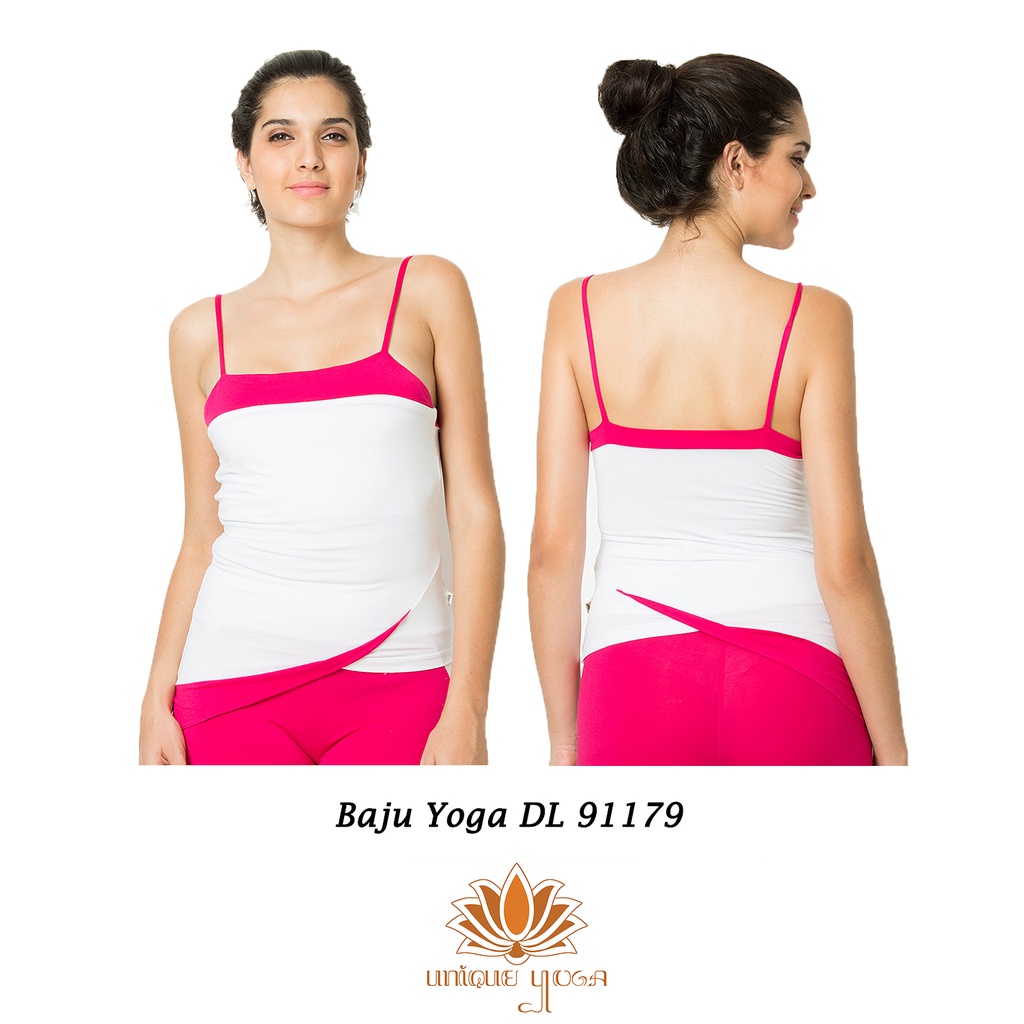 Baju senam Yoga Putih Kombinasi Pink / Pakaian Senam Yoga / Pakaian Yoga Murah DL 91179