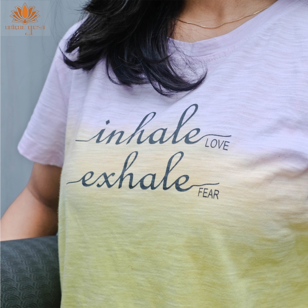 Baju Yoga/ Baju Kaos Rainbow Tie Dye Inhale Exhale/ Baju Senam Olahraga Wanita Terbaru