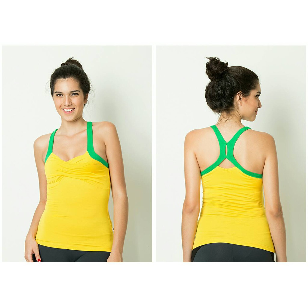 Baju Yoga Kuning List Hijau / Baju Senam Yoga / Baju Olahraga Yoga / Baju Yoga Zumba DL 91182 / Baju Olahraga Wanita Warna Kuning 
