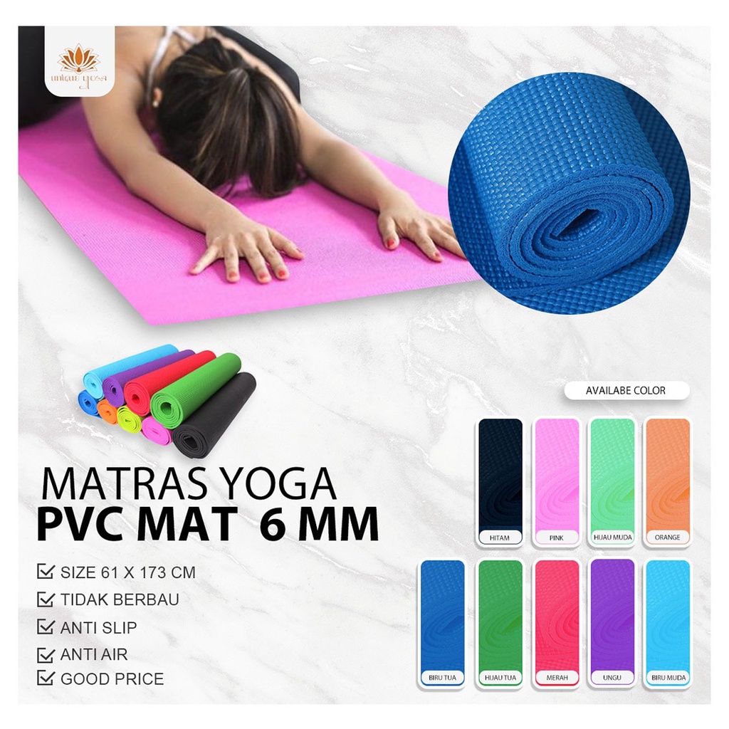 Mat Yoga PVC 6 mm / Matras Yoga Termurah / Matras Senam Yoga / Alas Olahraga Termurah / PVC Yoga Mat Bisa Custom Nama