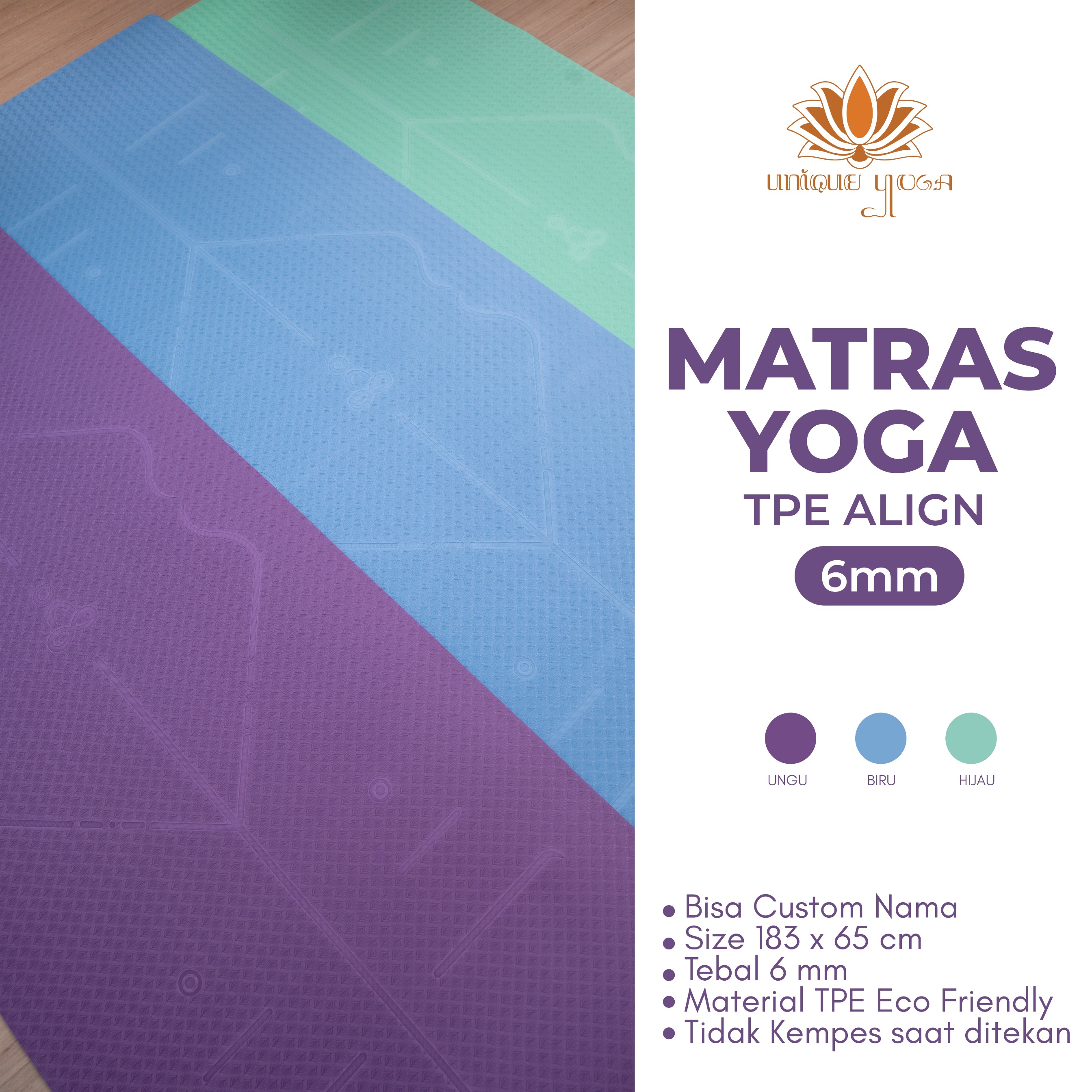 Yoga Mat TPE Align 6mm / Matras Olahraga Senam Yoga Lebar 65cm / Yoga Mat TPE Eco Friendly