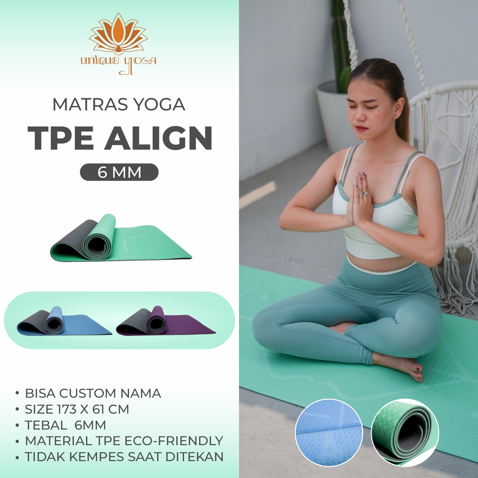 Yoga Mat TPE Align 6mm / Matras Olahraga Senam Yoga Lebar 65cm / Yoga Mat TPE Eco Friendly