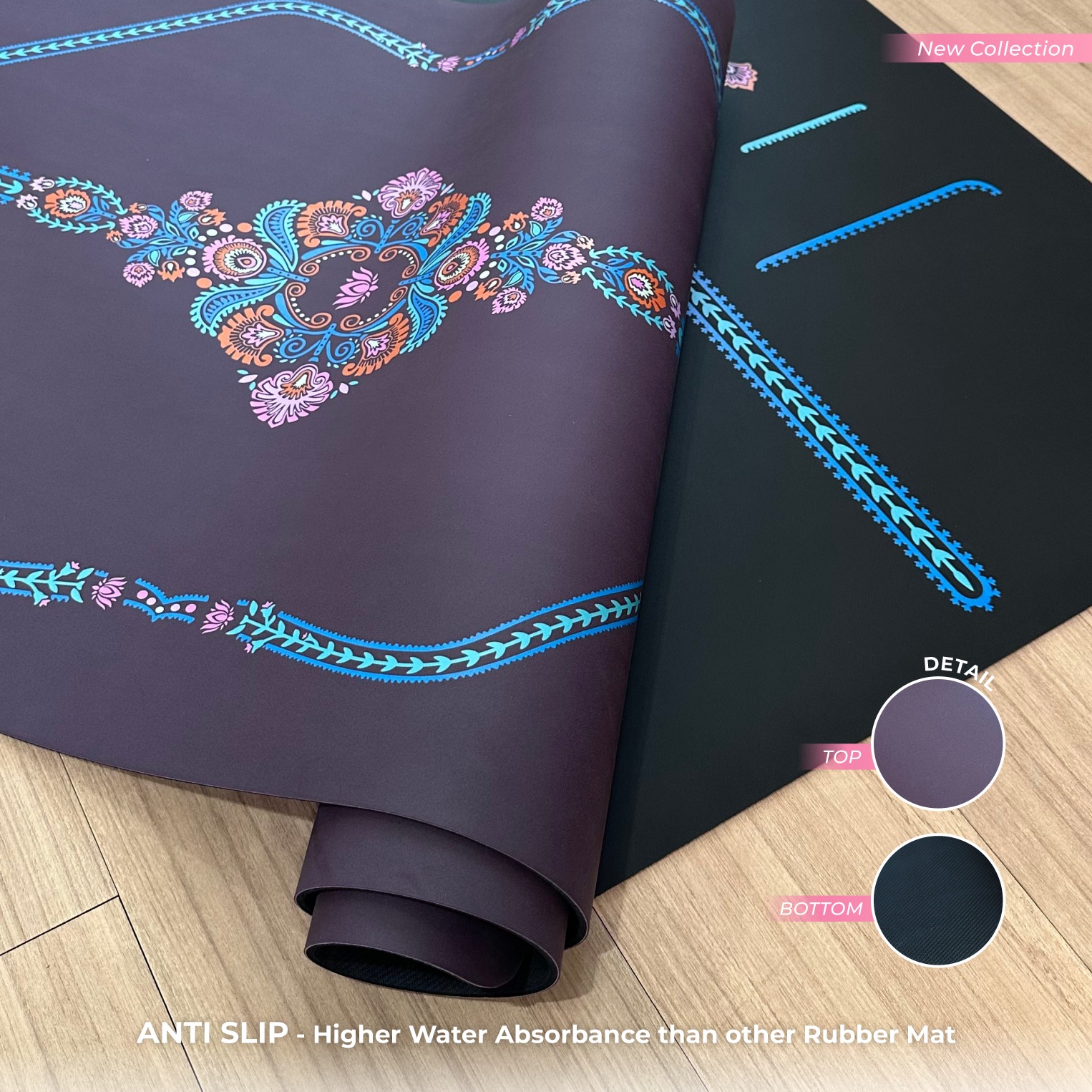 Matras Yoga Premium Royal Blossom Anti Slip / Yoga Mat Premium Rubber 4,5mm Motif Align / Royal Blossom Yoga Mat 
