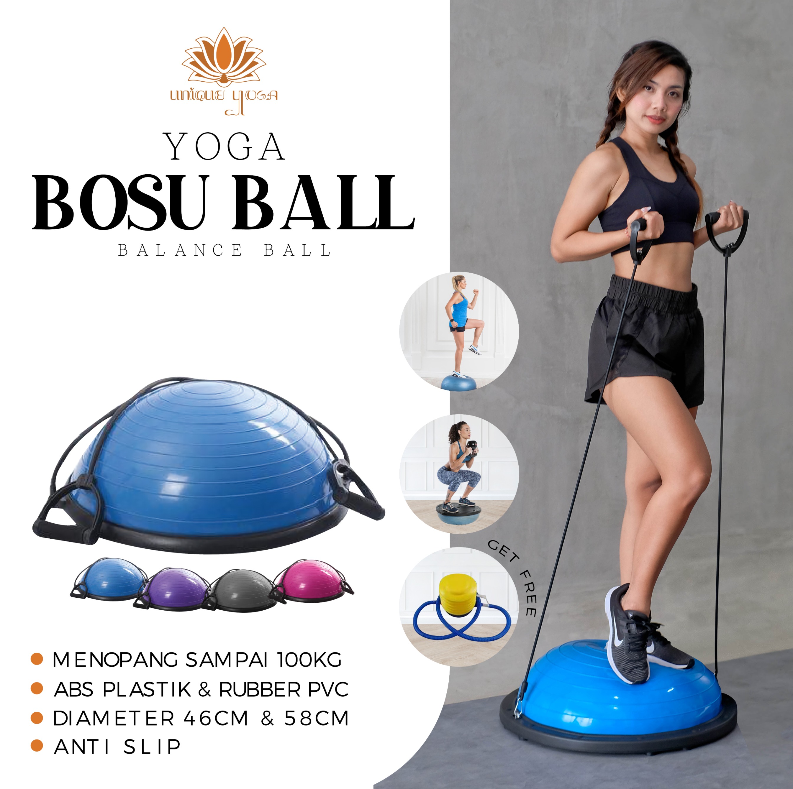 Balance Step Bosu Ball / Bosu Ball Balance Bola Yoga / Balace Dome / Bola Pilates / Bosu Ball Murah / Bosu Ukuran Kecil