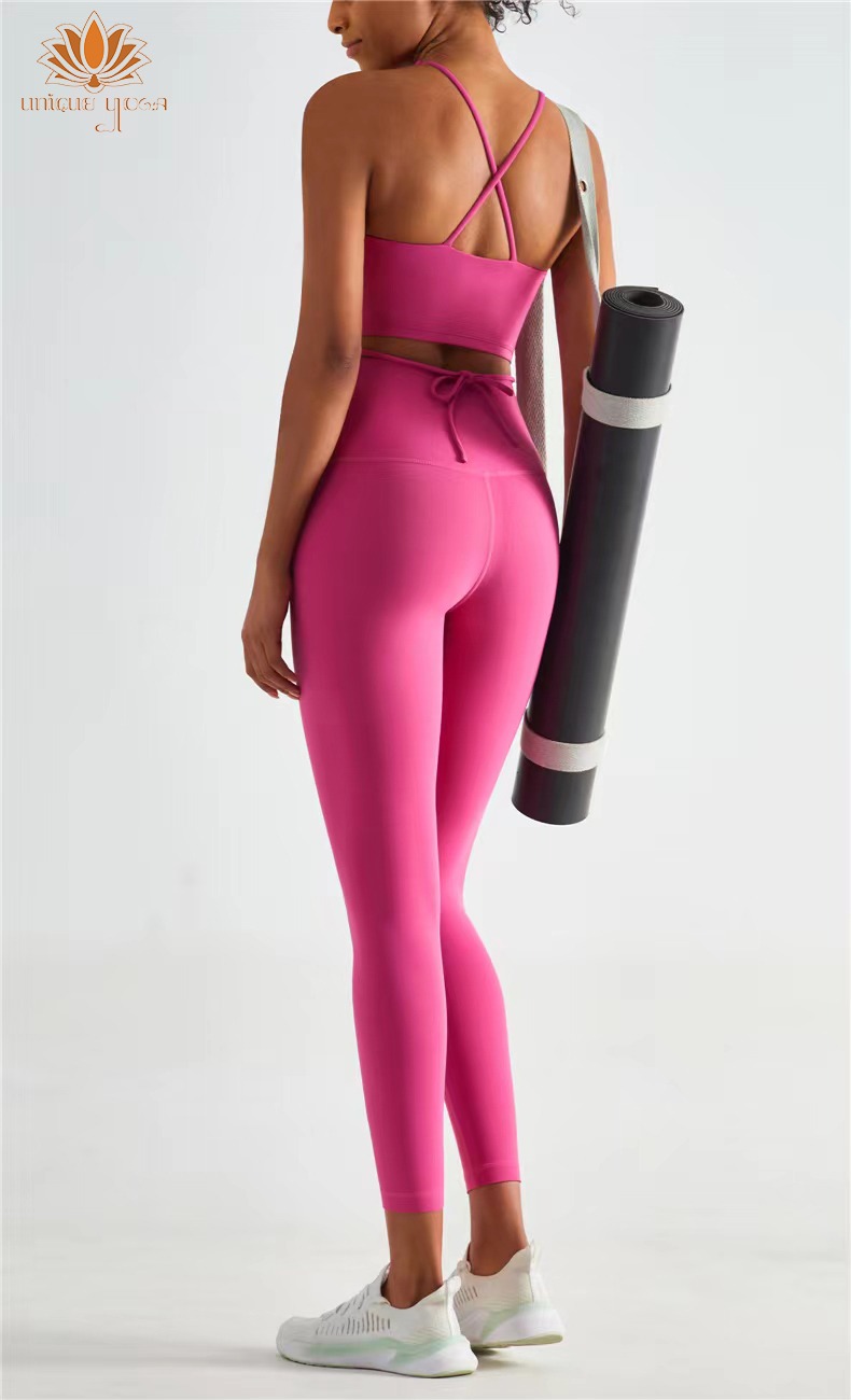Satu Set Sport Bra & Legging Sport Yoga Warna Pink / Setelan Olahraga Yoga Pilates Wanita / Bra Vania WX1437 Pink / Legging Sport Pink CK1237 Vania