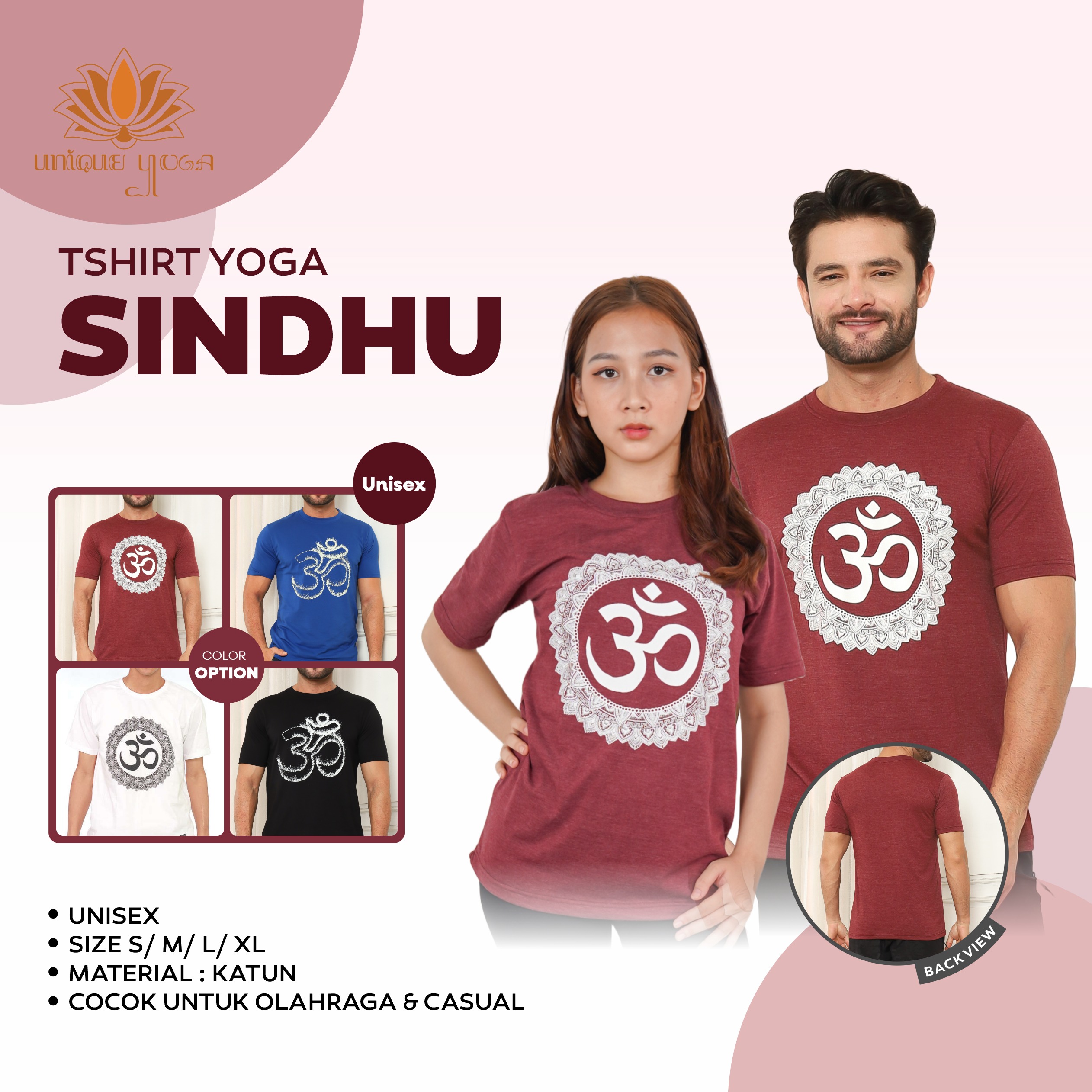 Kaos Olahraga Senam Yoga Unisex / Baju Senam Yoga Dry Fit / T-shirt Sindhu Ohm / Tshirt Yoga Murah