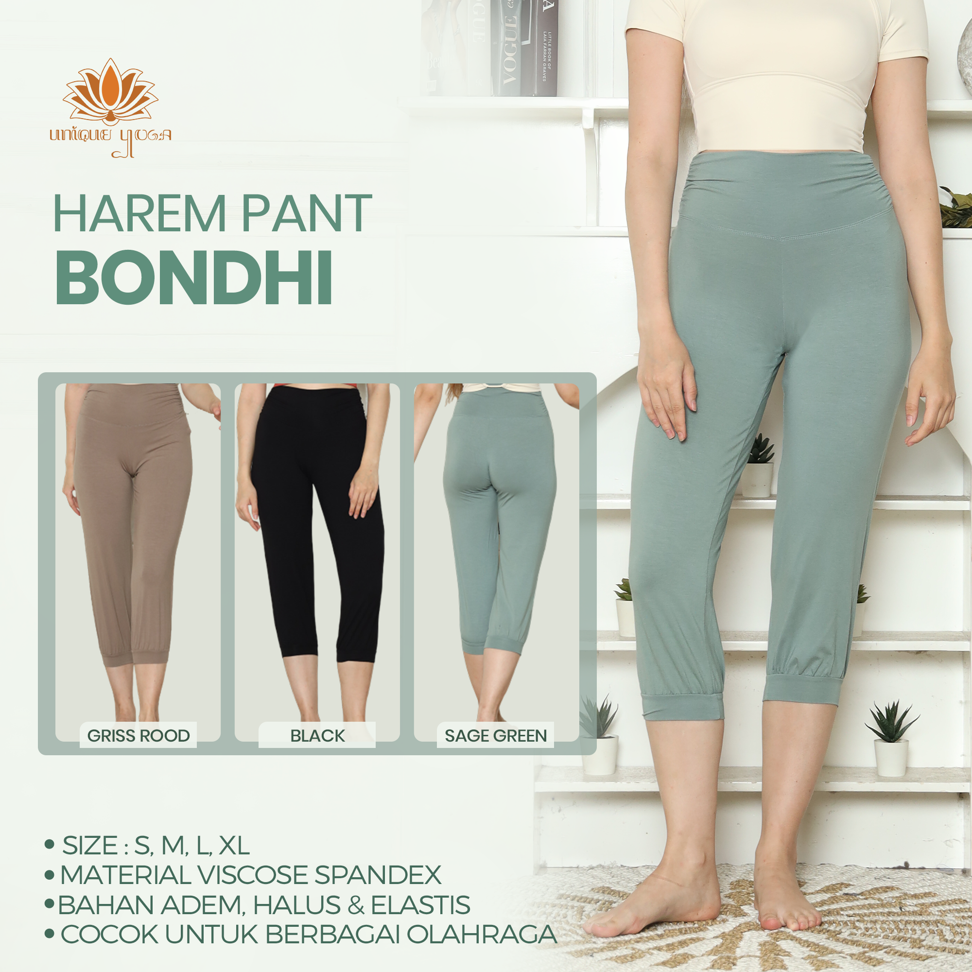 Celana Harem Bondhi Pant / Yoga Pant Celana Senam Olahraga Yoga Wanita 7/8