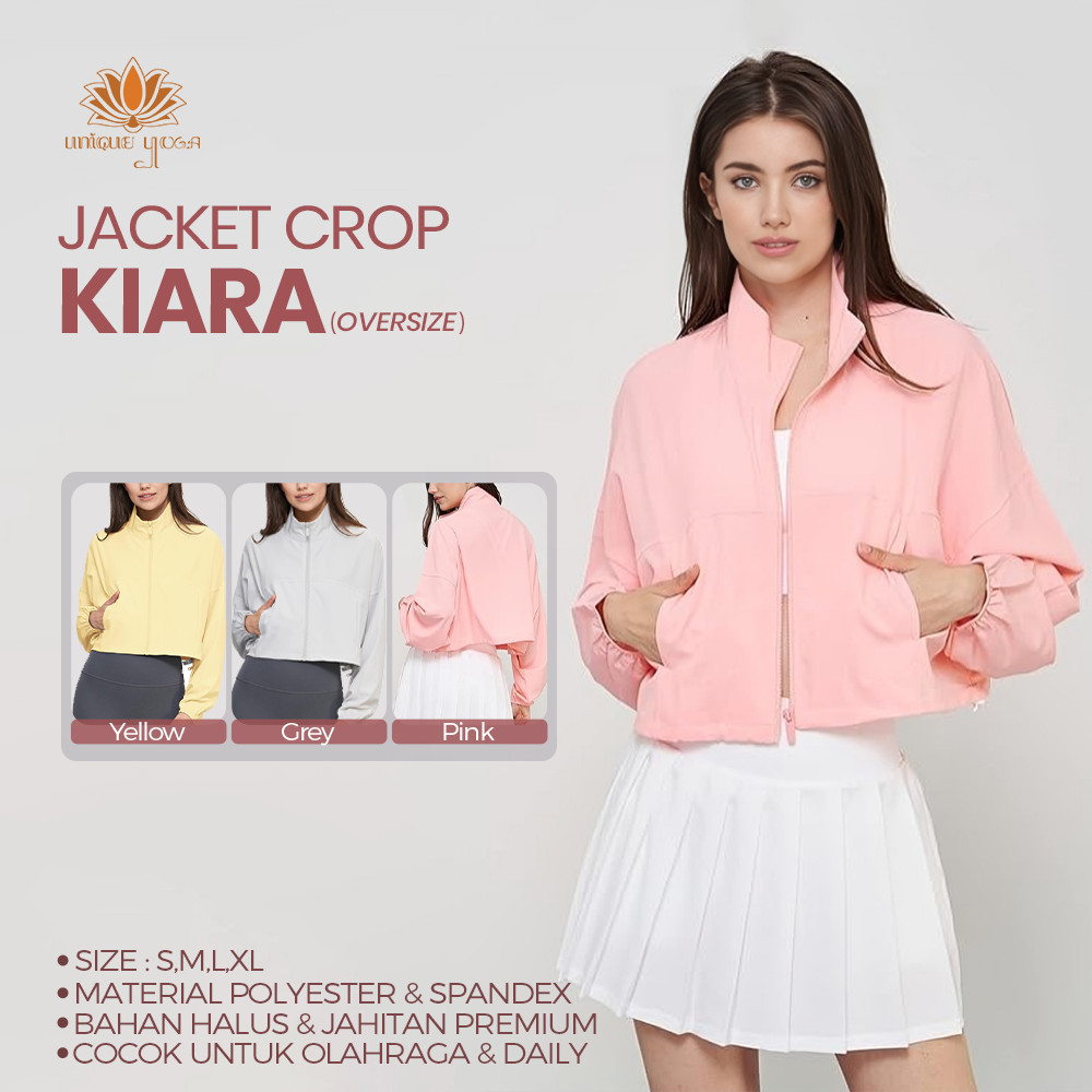 Jacket Sporty Crop Oversize / Jaket Wanita Polos Serut KIARA / Jacket Crop Oversize Kiara (1528)
