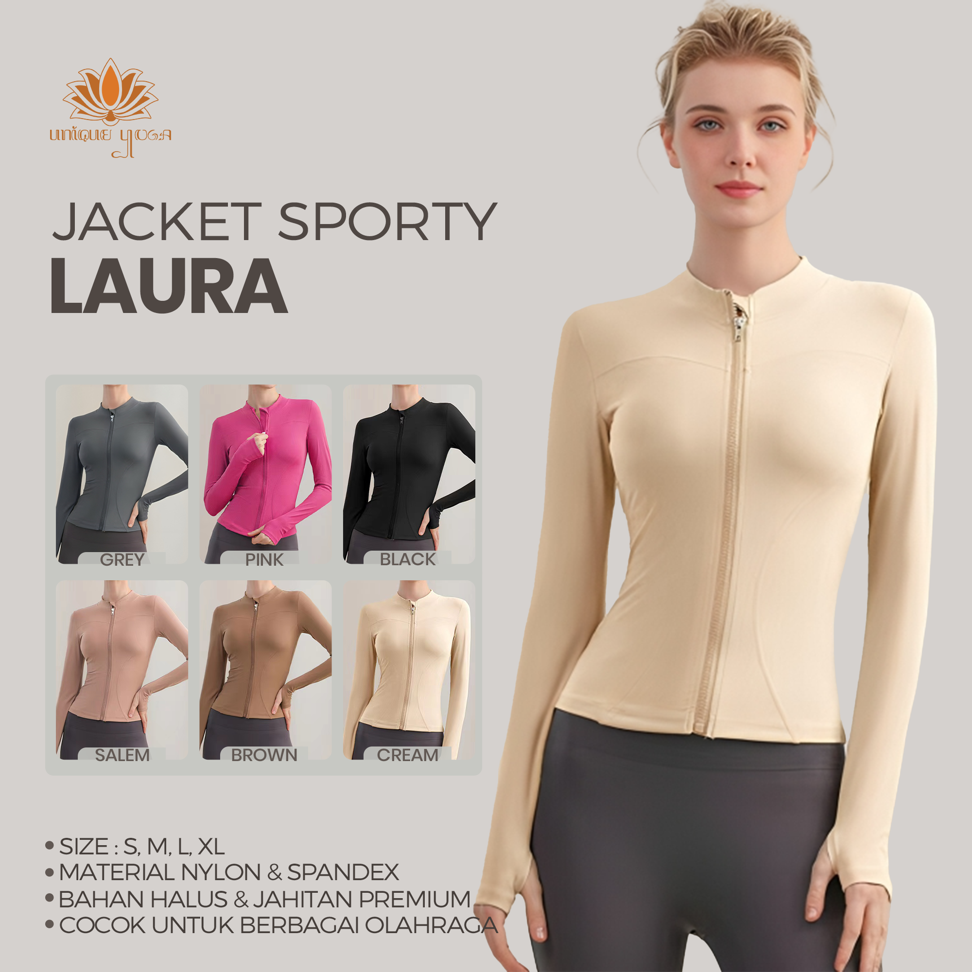 Jacket Sport Fit Body / Jaket Olahraga Wanita Yoga Fitness Gym Laura / Jaket Running Yoga Pilates