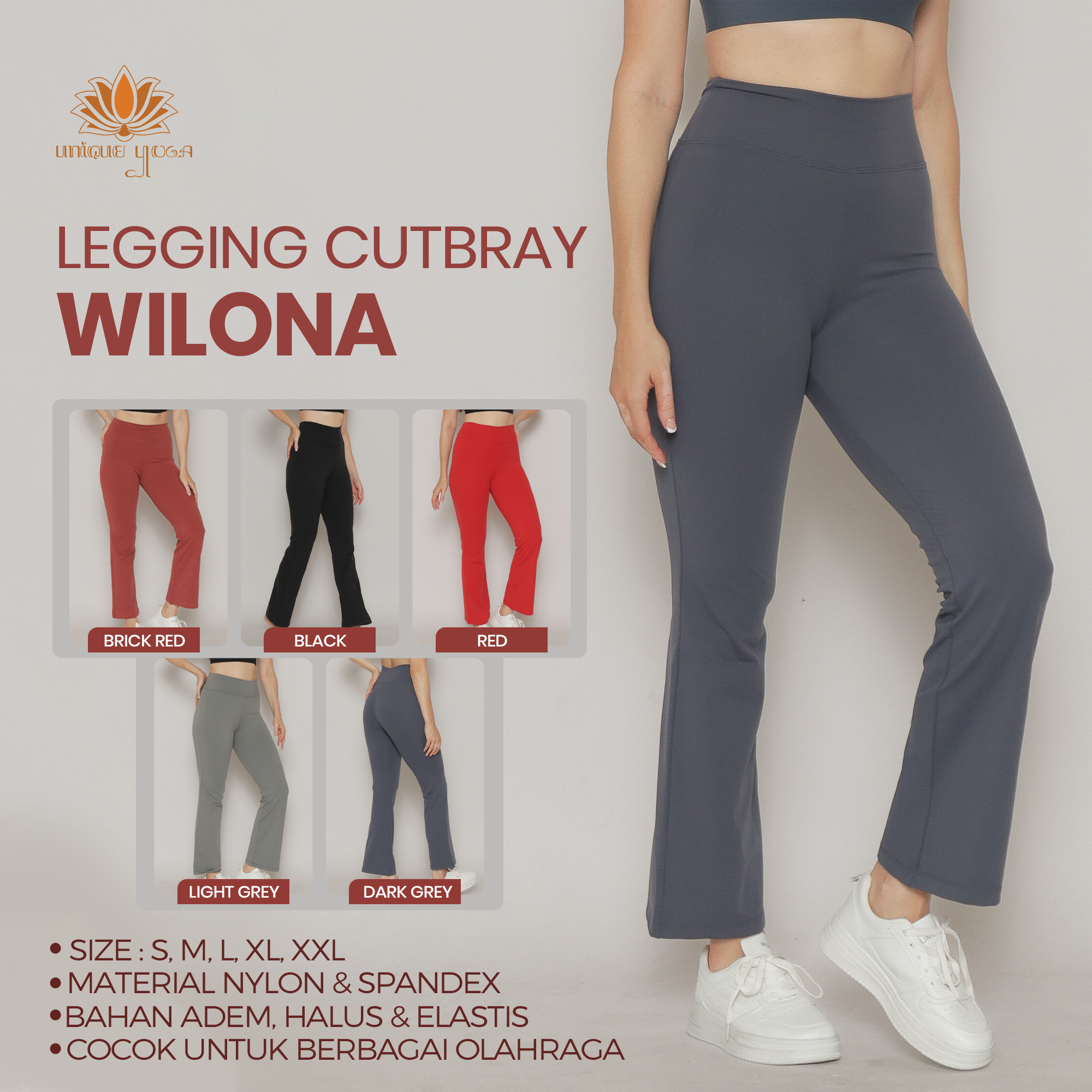 Legging Cutbray Basic Colour Polos Olahraga Senam Yoga Wanita Wilona / Celana Legging Senam Yoga Pilates / Legging Cut Bray Sport