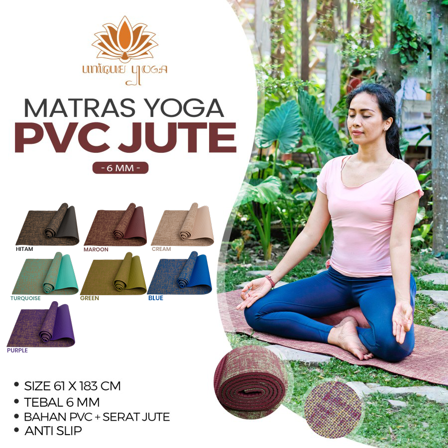 Yoga Mat PVC Jute 6mm / Matras Olahraga Senam Hot Yoga / Yoga Mat Anti Slip 