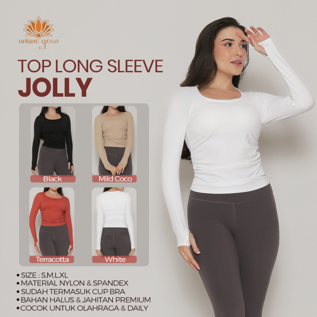 Top Sport Long Sleeve Dry Fit with Cup Bra Jolly / Baju Olahraga Lengan Panjang Wanita / Baju Senam Yoga / Atasan Olahraga Yoga Fitness
