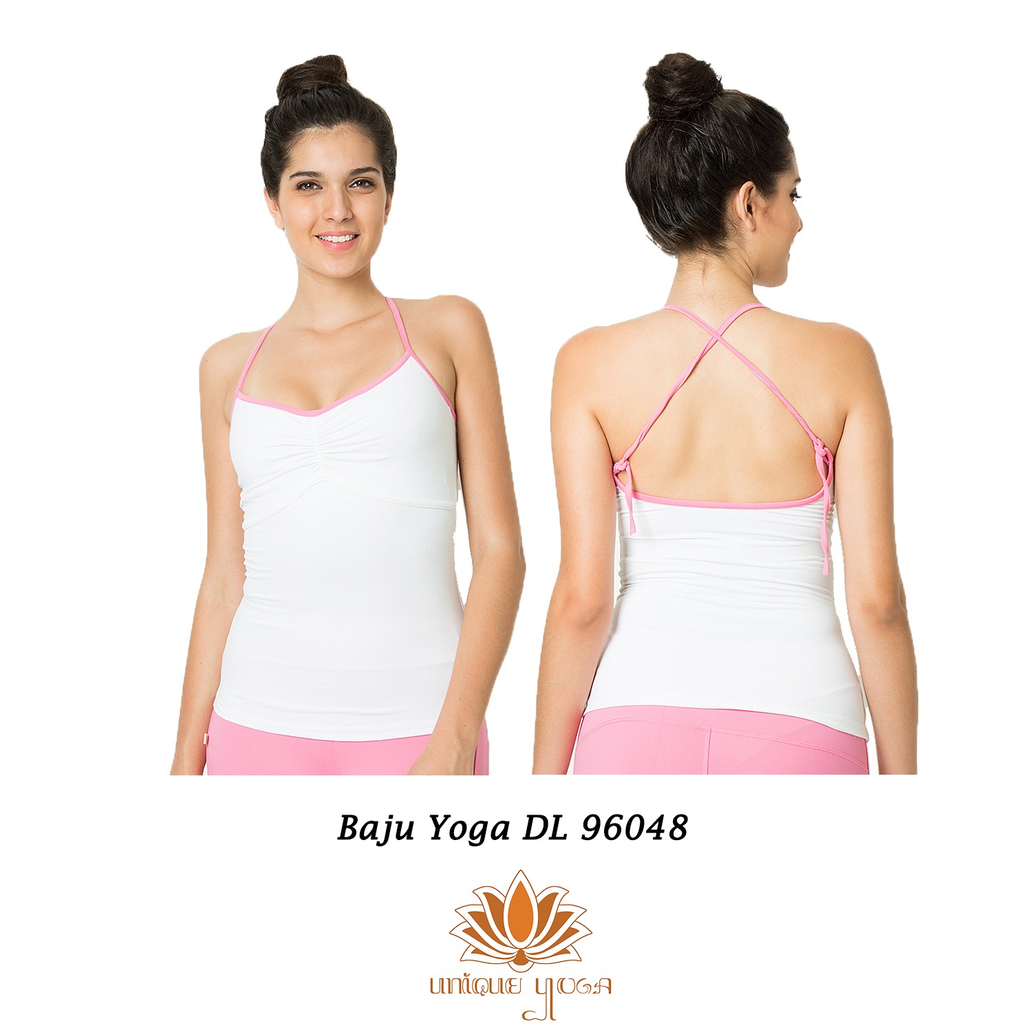 Baju Olahraga Senam Denlus Putih / Tank Top Senam Yoga DL 96048 / Baju Putih list Pink