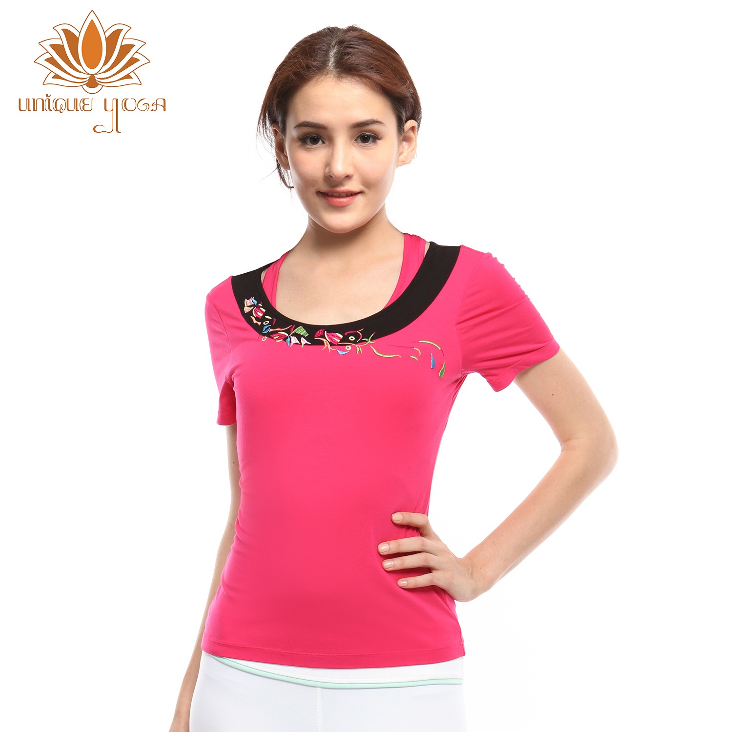 Baju Yoga / Baju Senam Denlus DL 97081 Pink List hitam