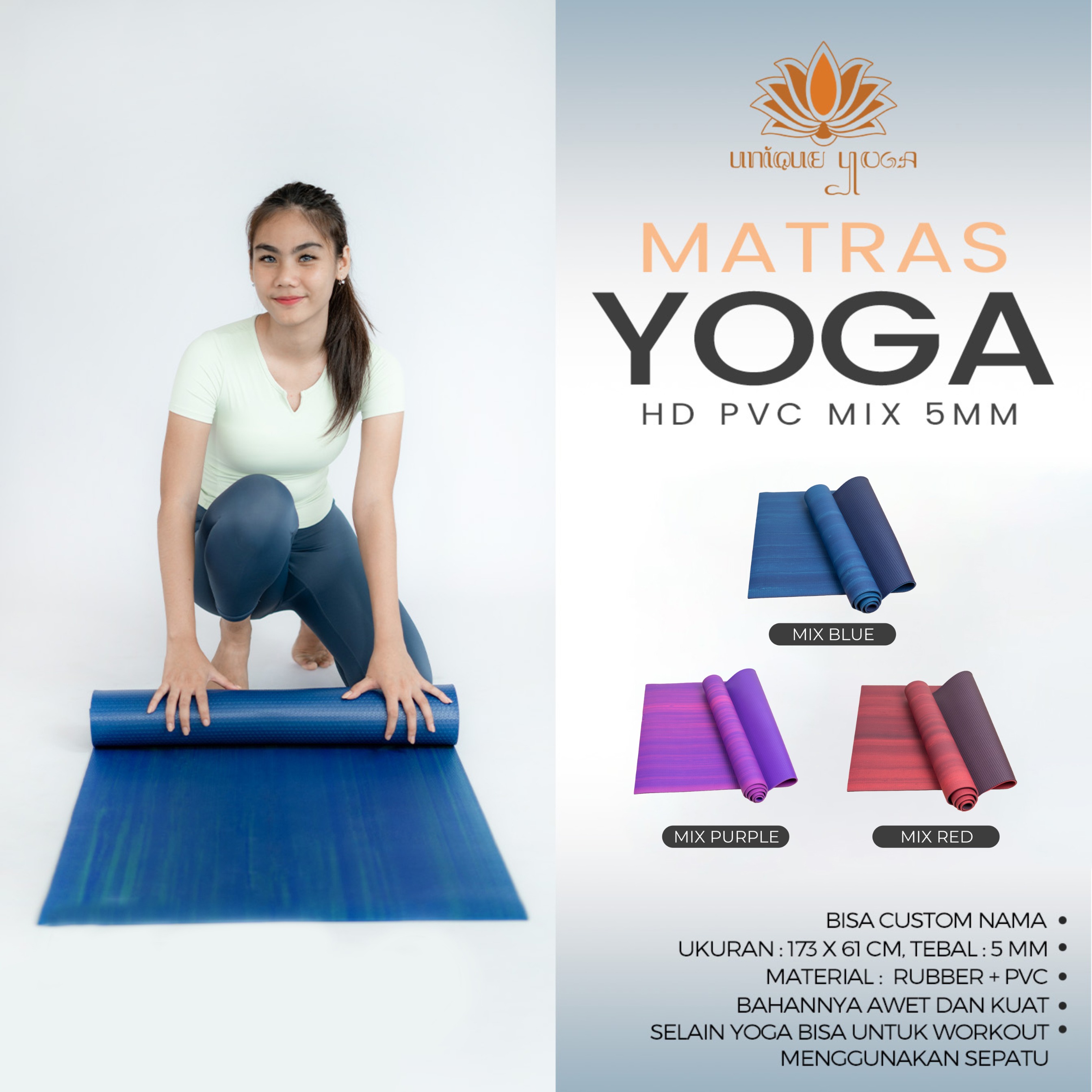 Matras Yoga / Yoga Mat Pilates Yoga / Matras Yoga PVC HD 5mm Mix Colour / Yoga Mat Murah / Alas Yoga