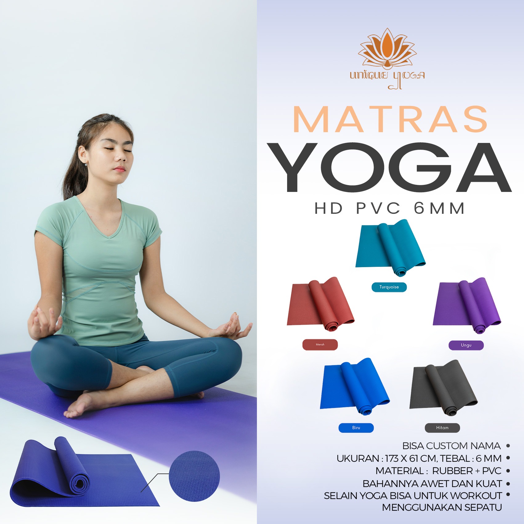 Matras Yoga HD PVC Mat Yoga / Yoga Mat 6 mm / Rubber Mat Yoga / Alas Olahraga Murah Yoga Mat