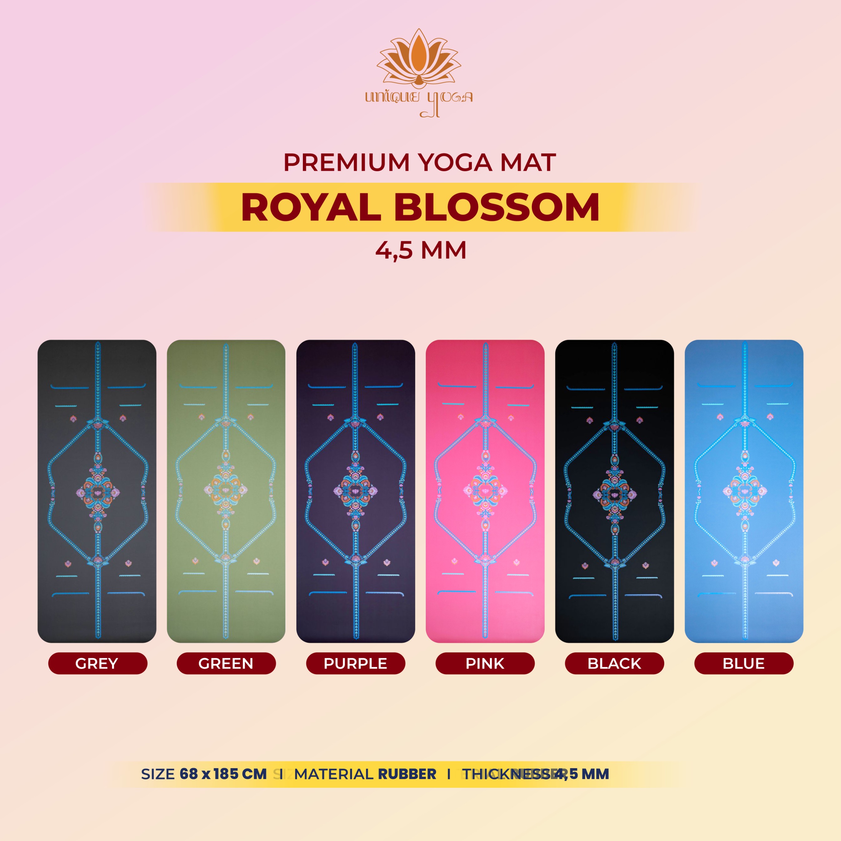 Matras Yoga Premium Royal Blossom Anti Slip / Yoga Mat Premium Rubber 4,5mm Motif Align / Royal Blossom Yoga Mat 