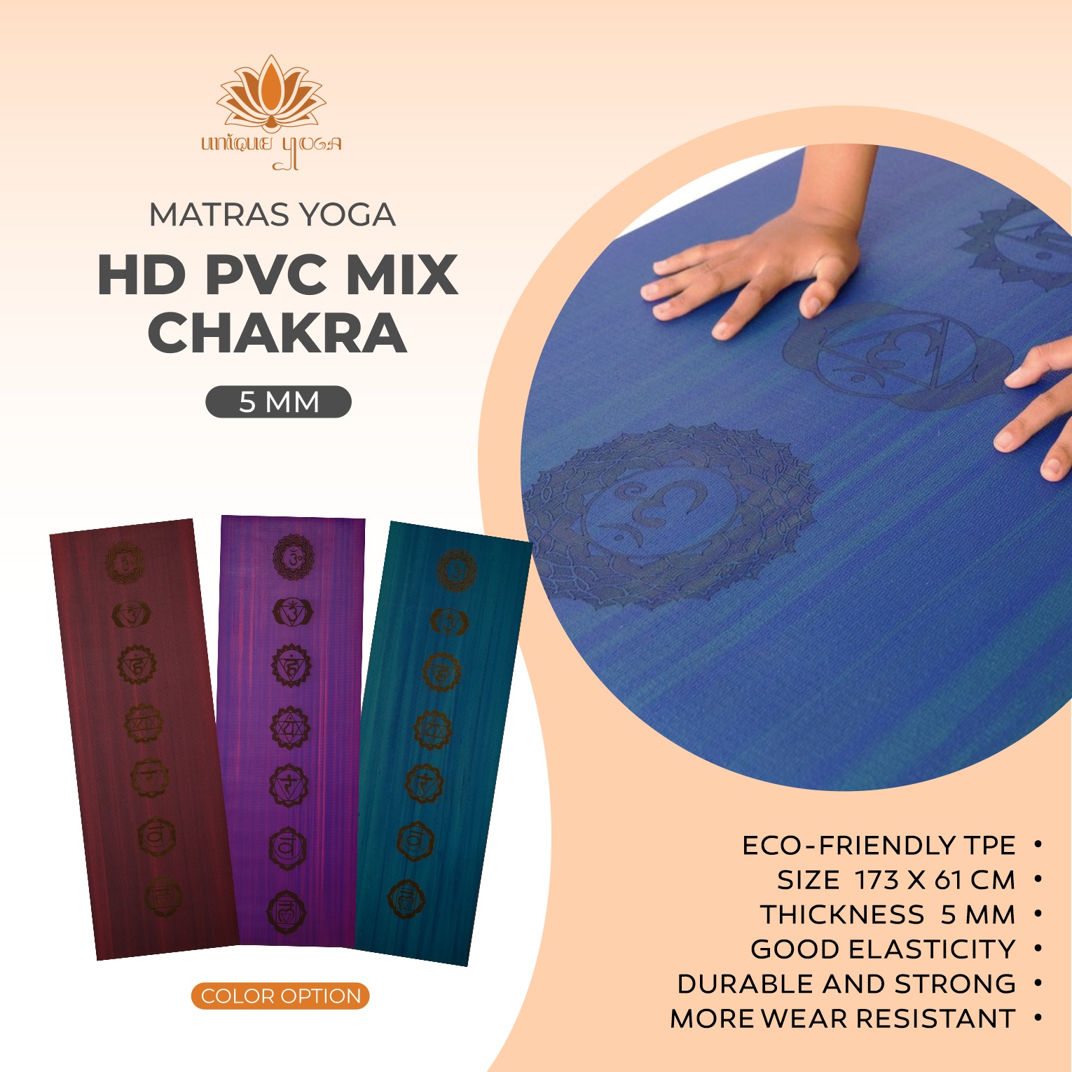 HD PVC Mix 5mm Yoga Mat Jakarta / Matras Yoga Murah Tebal 5mm Motif Chakra / Yoga Mat Murah / Matras Pilates Yoga