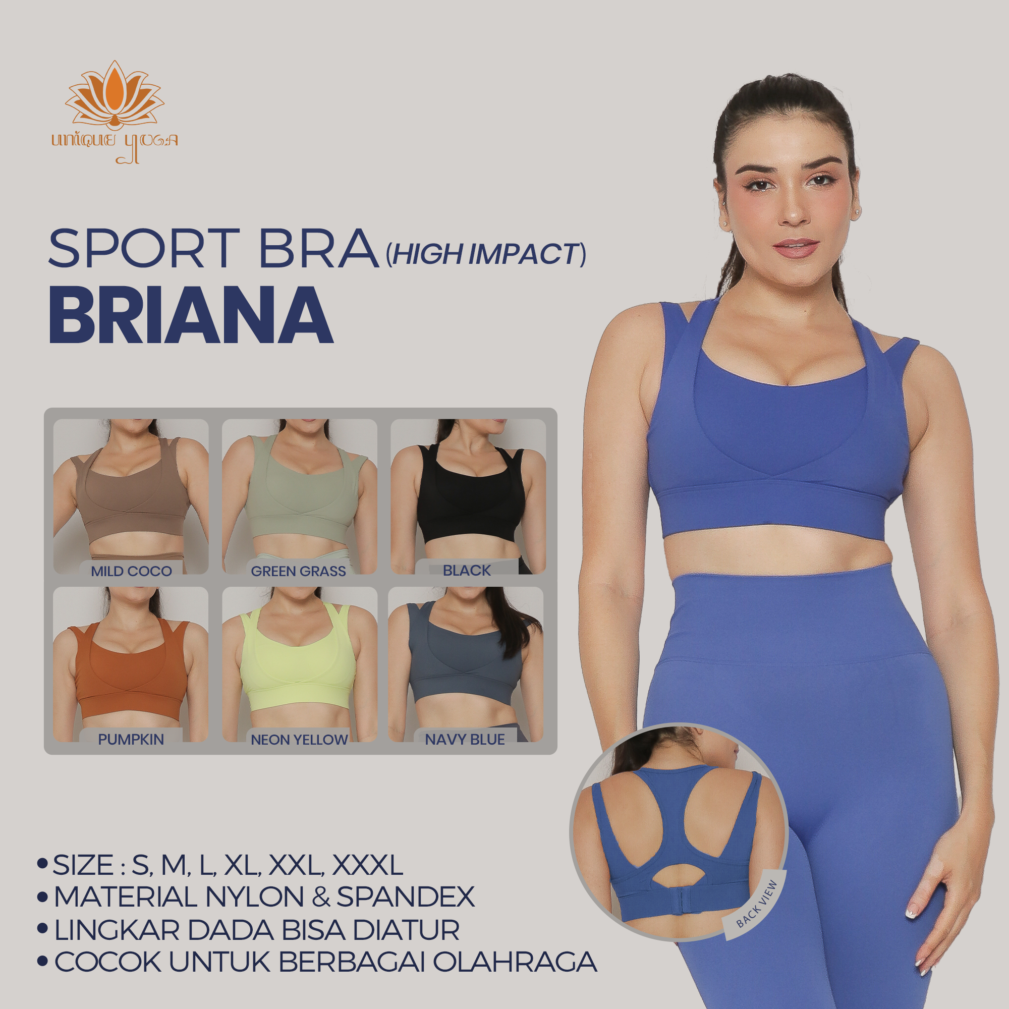 Sport Bra Hight Impact Briana / Bra Senam Olahraga Yoga Running Gym / Bra Gym Fitness / Bra Yoga Pilates