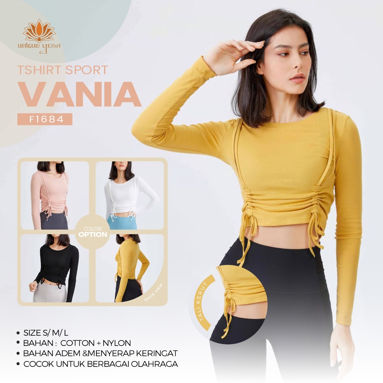 Baju Yoga Vania Code F1684 / Kaos Olahraga Yoga Lengan Panjang Wanita Fitness Running Gym Pilates / Top Long Sleeve Yoga