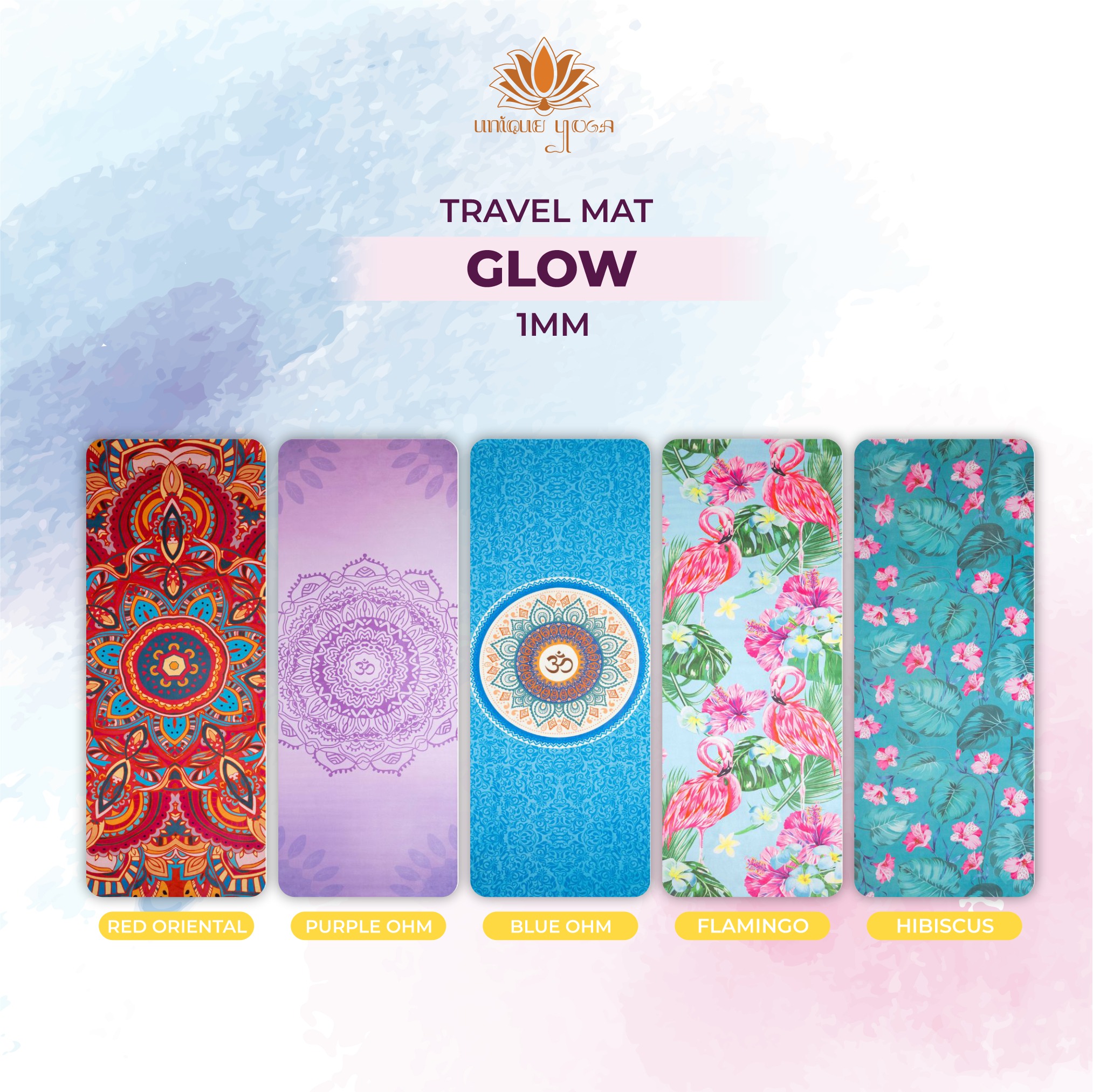 Travel Mat Glow 1mm / Matras Yoga Travel Lipat / Matras Yoga Motif / Travel Yoga Mat / Alas Yoga Murah 