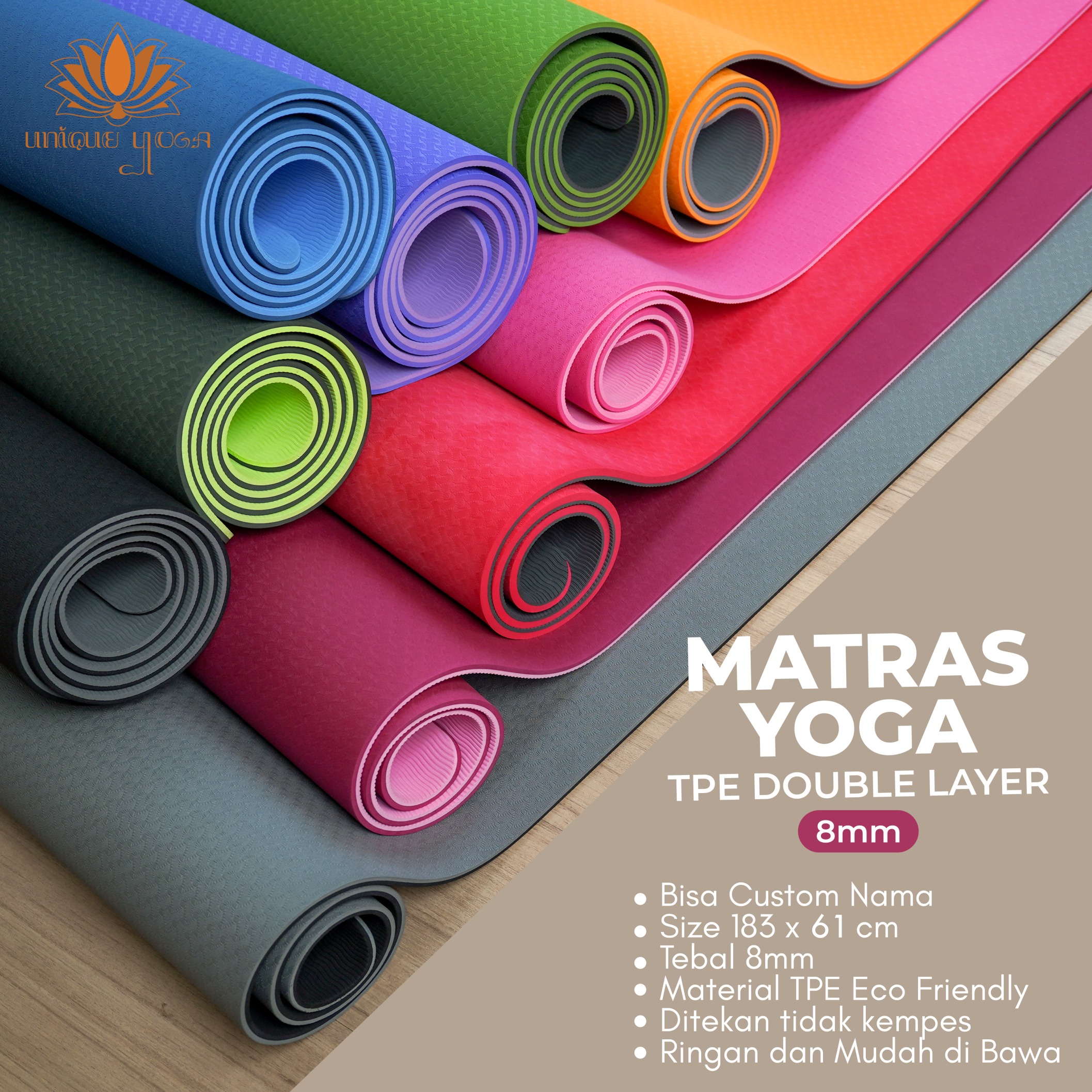 Matras Yoga Senam / Matras Olahraga TPE Mat 8mm / Alas Olahraga Murah / Yoga Mat Tebal / Matras Yoga TPE Double Layer 