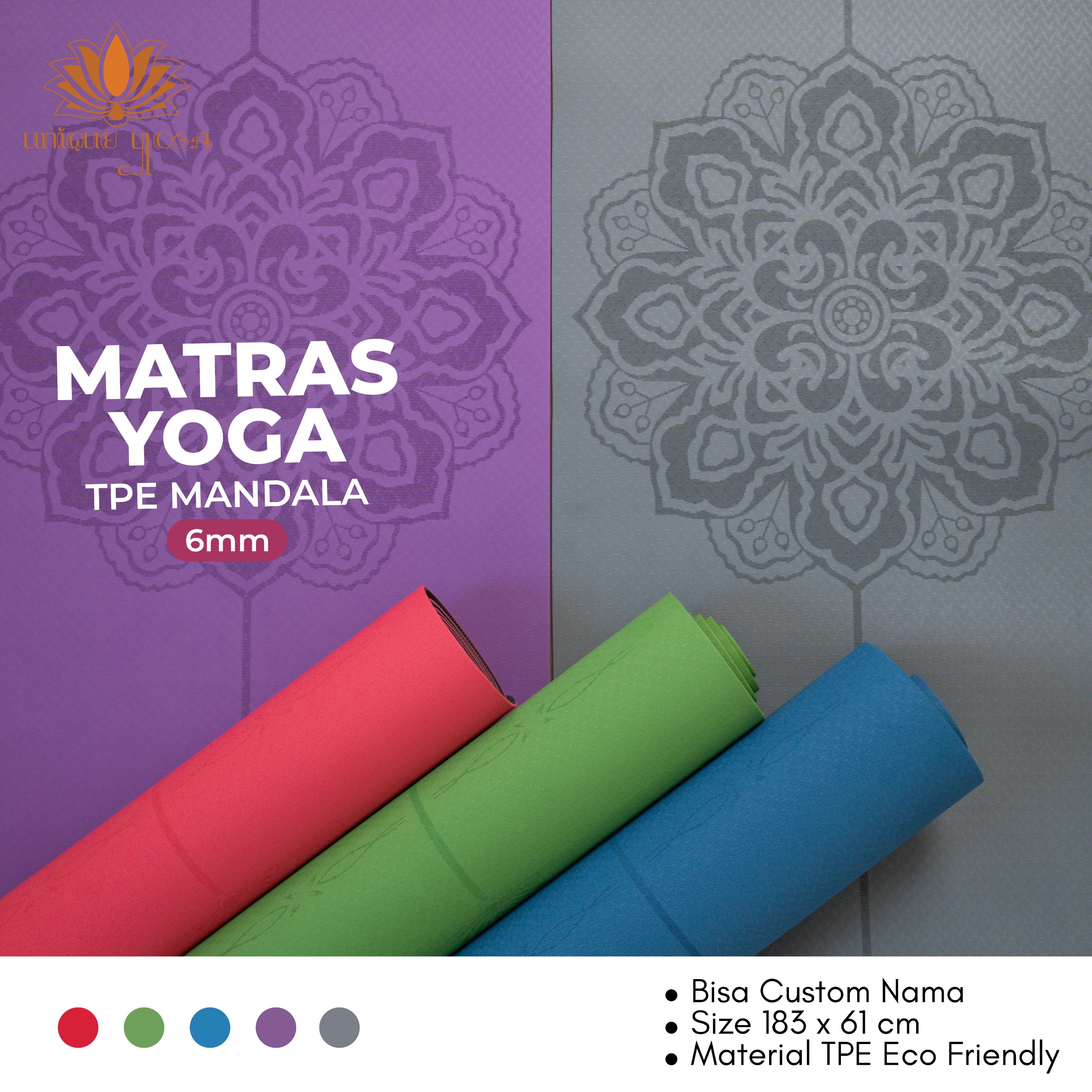TPE Double Layer 6mm Motif Mandala / Yoga Mat TPE 6mm Mandala Eco Freindly / Yoga Mat TPE Mandala / Matras Yoga Murah