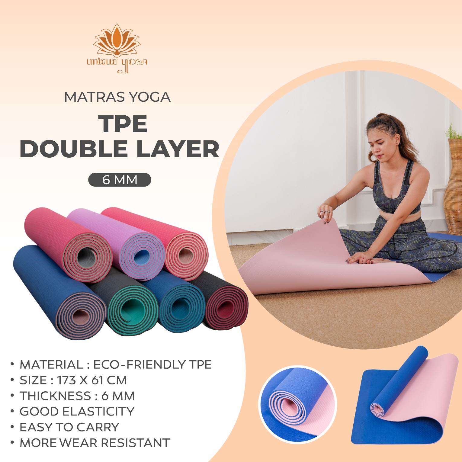 Matras Yoga TPE Double Layer 6mm / Yoga Mat TPE Eco Friendly Volume II / Matras Olahraga Senam Yoga