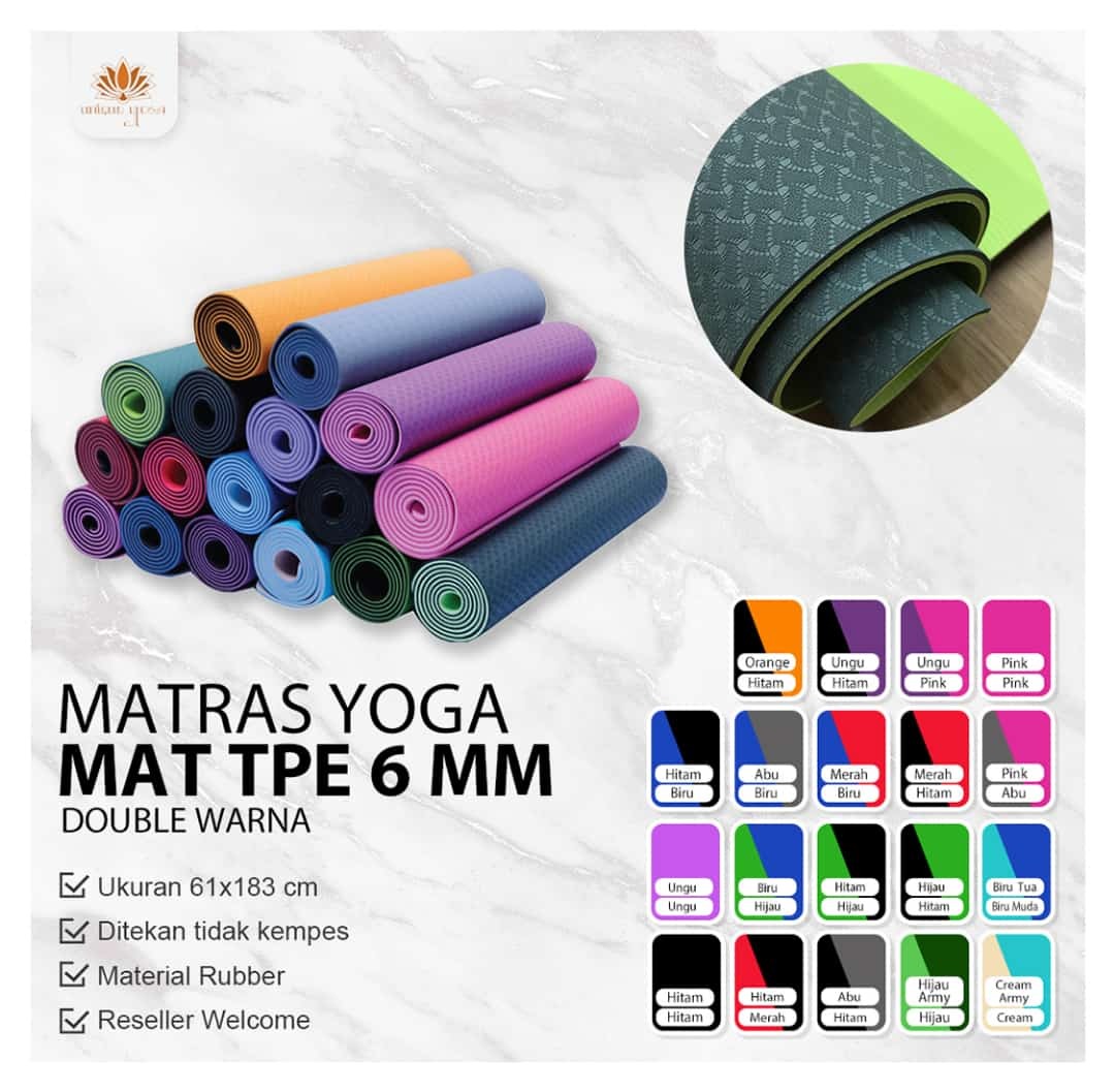 Matras Yoga / Matras Senam Yoga / ECO-Friendly Yoga Mat / Matras Yoga 6mm / Yoga Mat TPE Double layer 6 mm Anti Slip