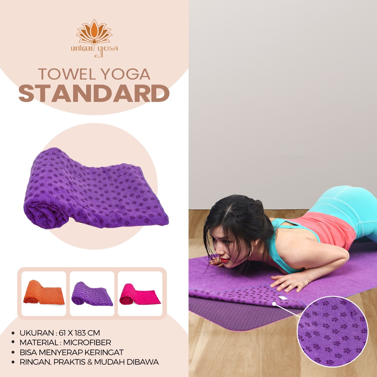 Handuk Yoga Anti Slip / Jual Yoga Towel Mat Standar / Yoga Towel Murah/ Towel Matras Yoga /Alas Mat Yoga