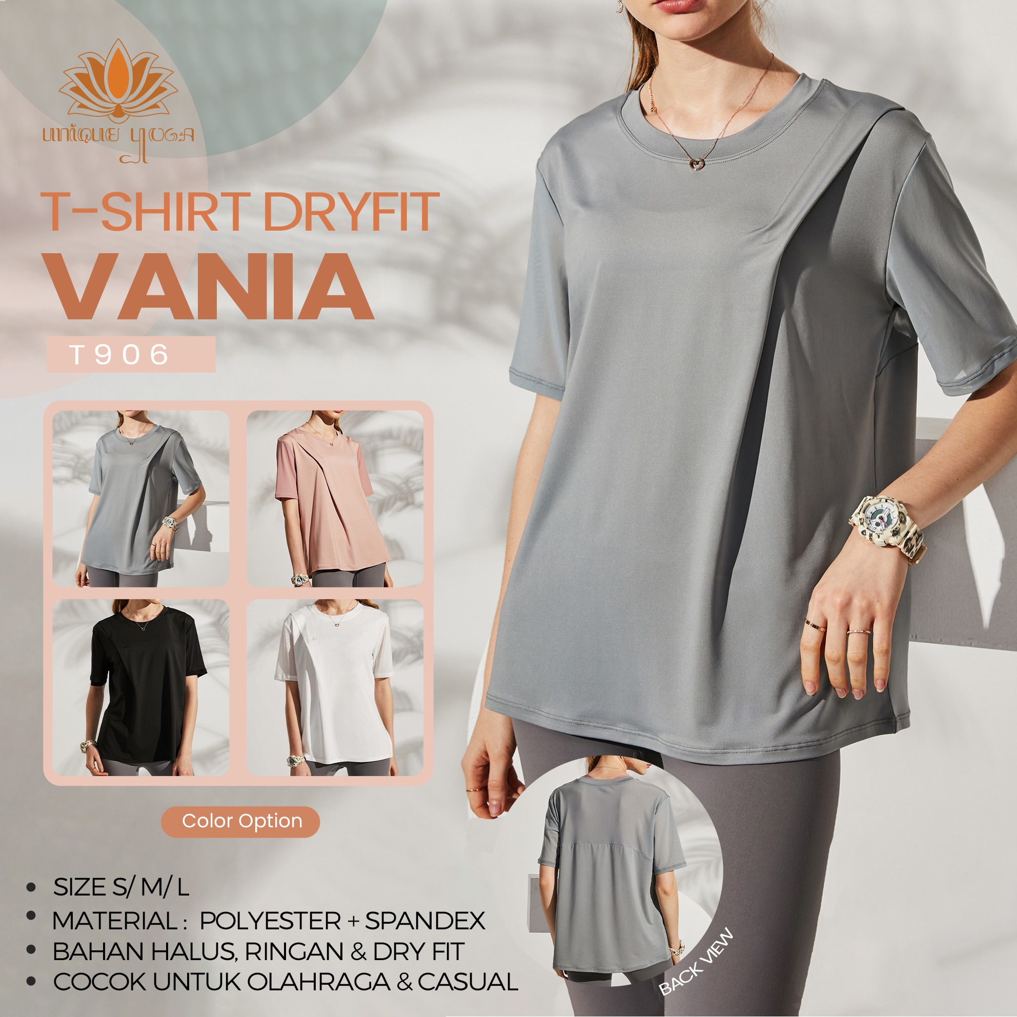 Kaos Senam Yoga Olahraga Wanita Dry Fit / T-shirt Vania T906 / Baju Yoga Fitness Terbaru / Pakaian Senam / Pakaian Olahragar
