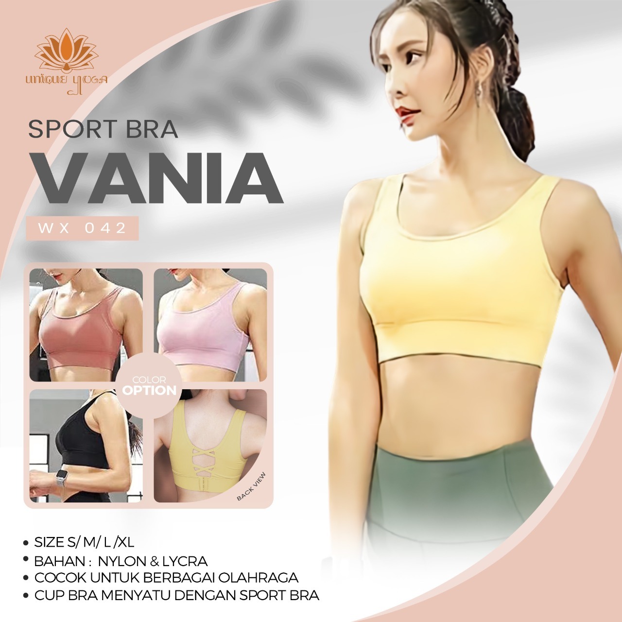 Sport Bra Olahraga Senam Yoga Pilates / Bra Yoga Vania WX 042 / Bra Sport Gym Zumba / Bra Yoga Wanita