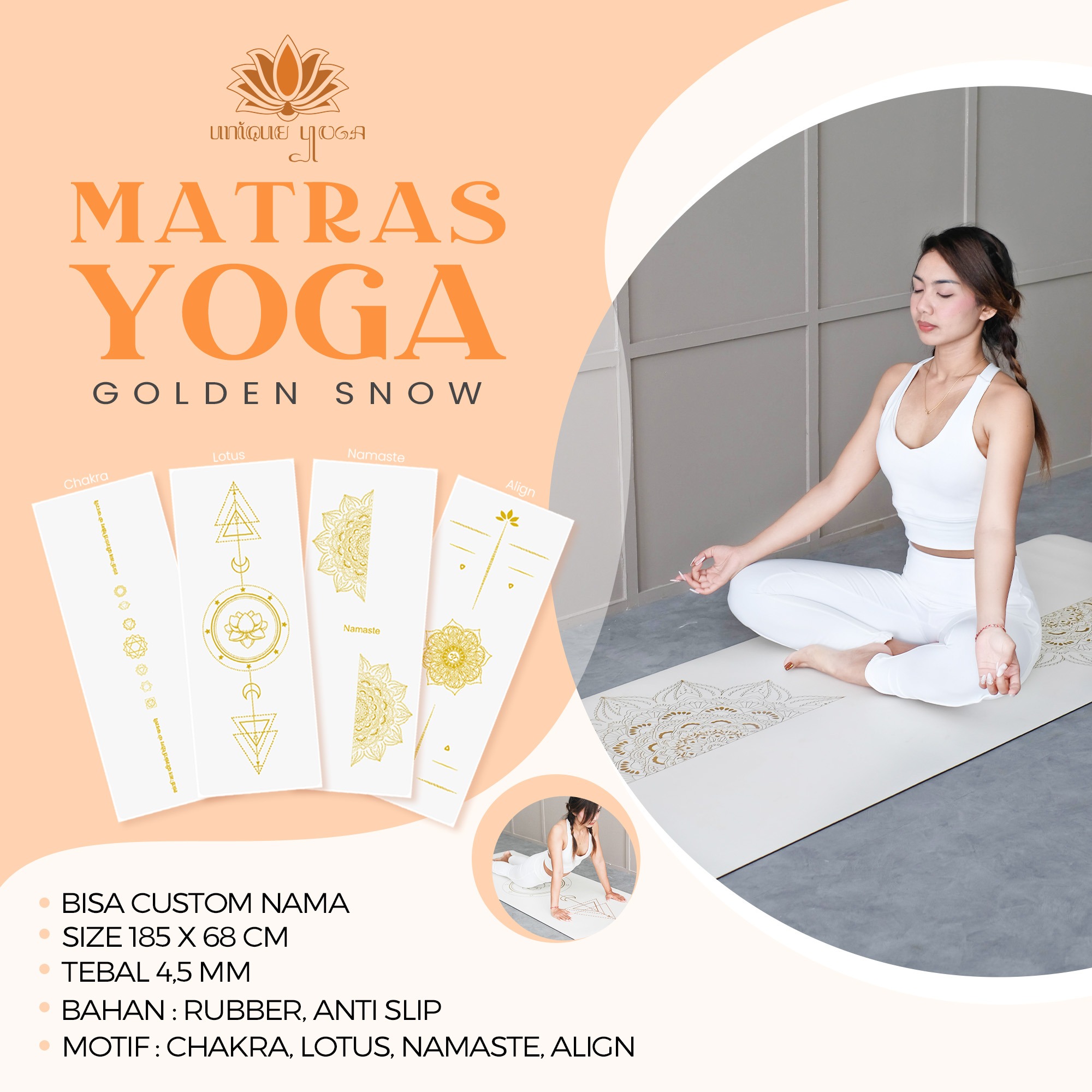 Yoga Mat Premium Golden Snow / Matras Yoga White Gold / Matras Yoga Rubber Premium Anti Slip 4,5mm