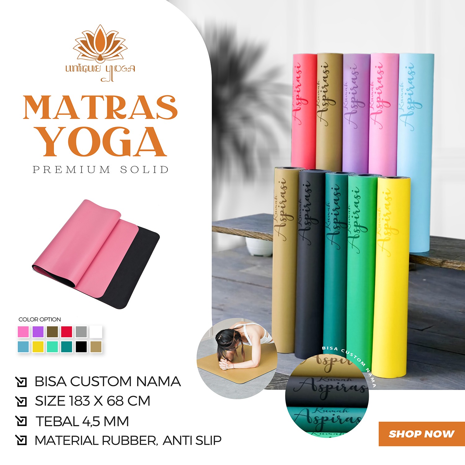 Matras Yoga Premium Solid Polos / Premium Yoga Mat / Yoga Mat Premium Solid Rubber / Matras Yoga Mat Kualitas Lululemon 