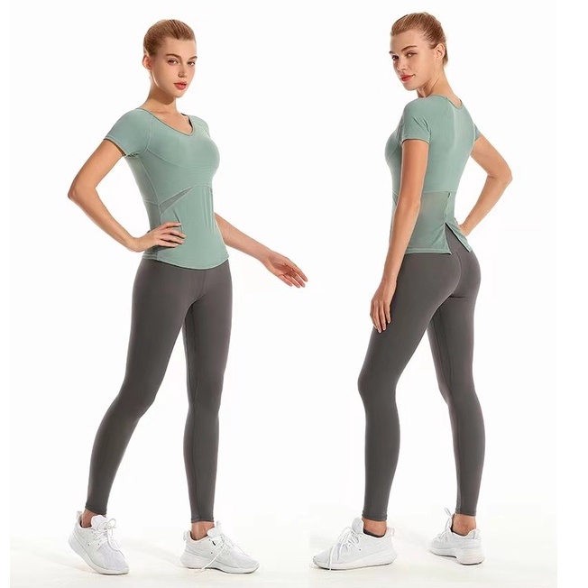 Baju Atasan Olahraga Yoga Sport Body Fit Alino / Kaos Lengan Pendek Olahraga Senam Yoga Running / Top Body Fit with Tile