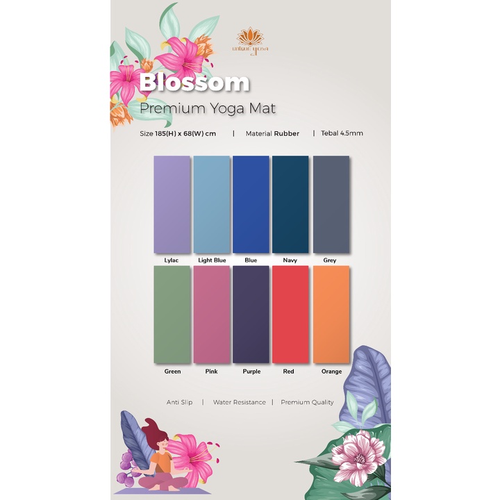 Yoga Mat Premium Blossom / Matras Pilates Anti Slip / Matras Yoga Anti Slip / Matras Olahraga Yoga Murah / Matras Senam